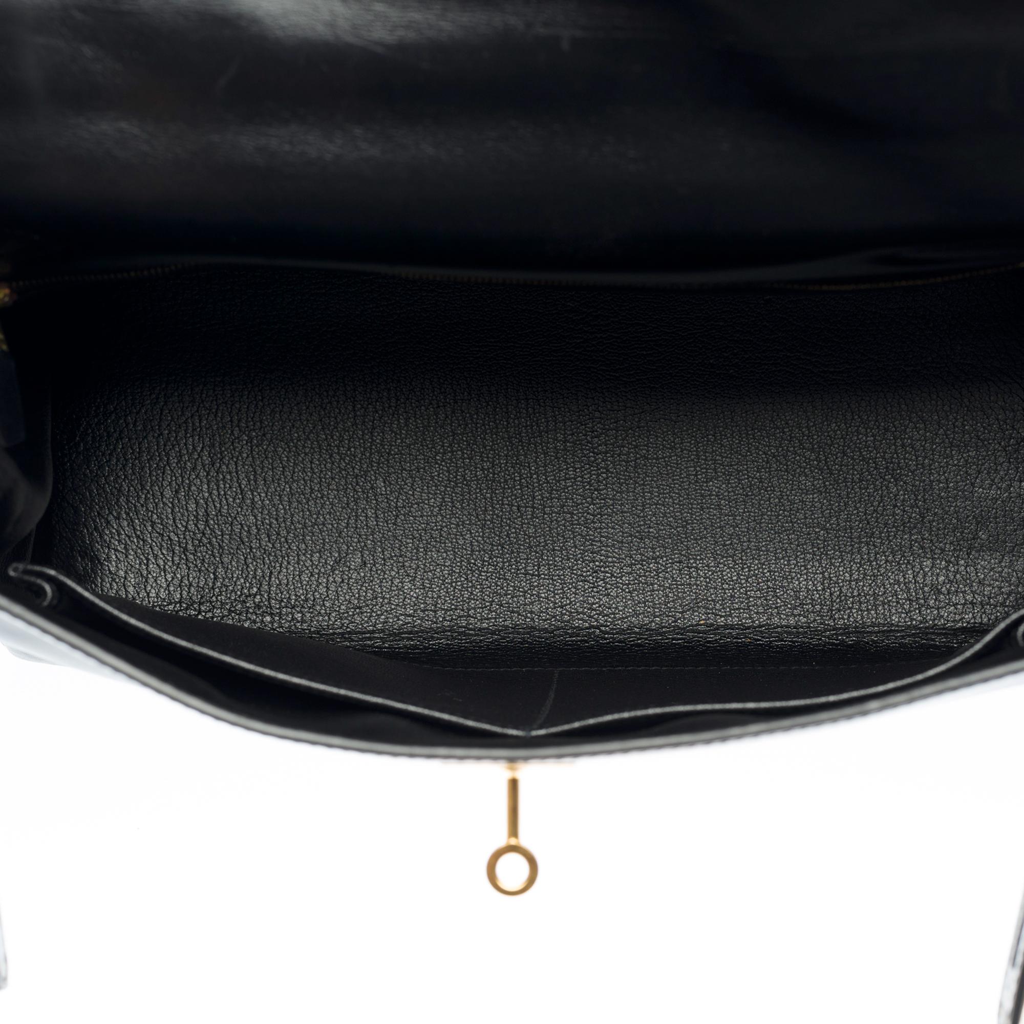 Rare Hermès Kelly 32 retourne handbag strap in black box calfskin leather, GHW 1
