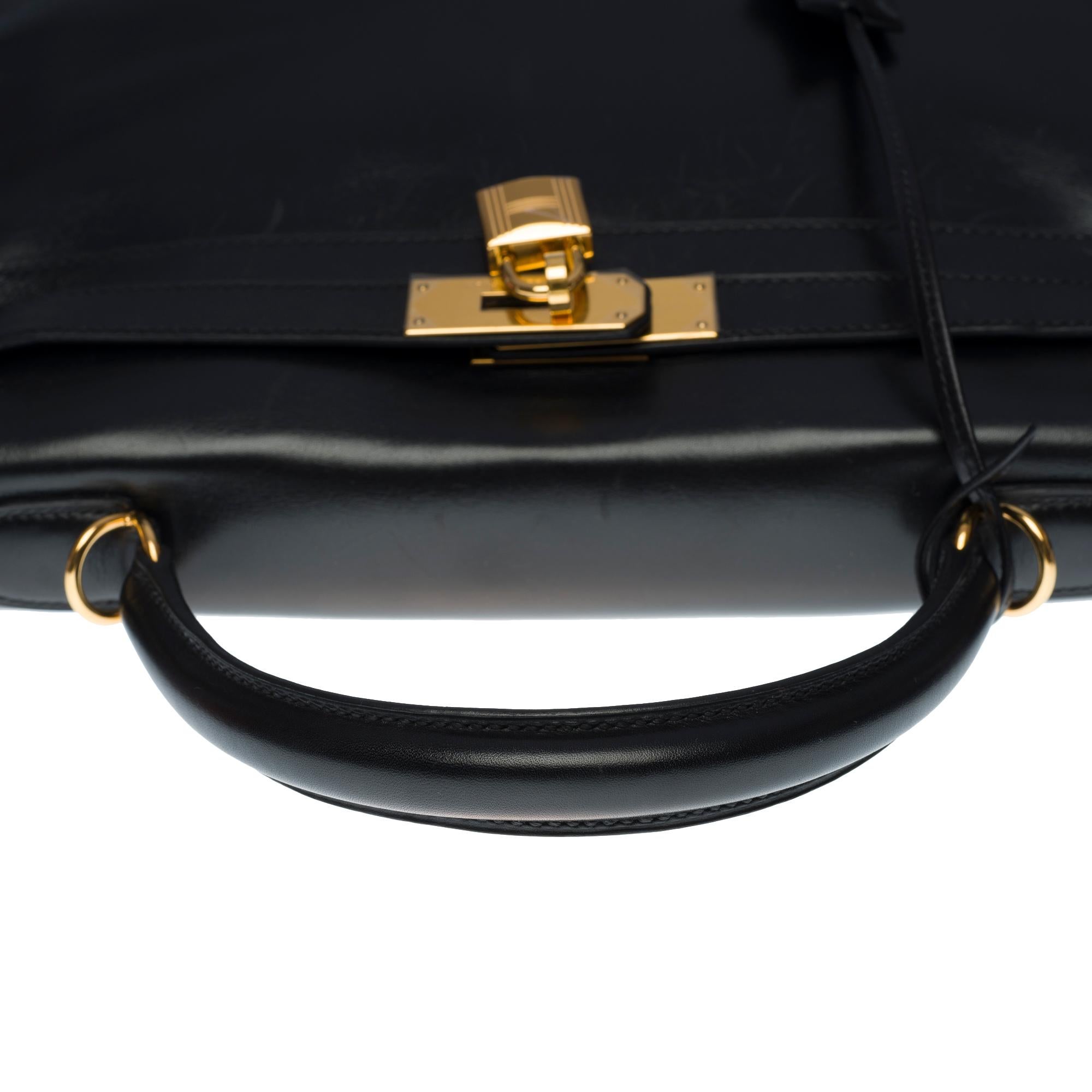 Rare Hermès Kelly 32 retourne handbag strap in black box calfskin leather, GHW 2