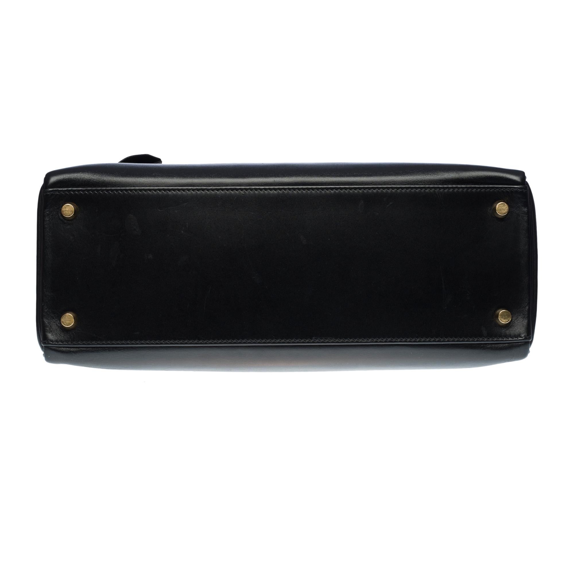 Rare Hermès Kelly 32 retourne handbag strap in black box calfskin leather, GHW 3