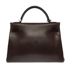 Rare Hermès Kelly 32 retourne handbag strap in brown Barenia leather , SHW