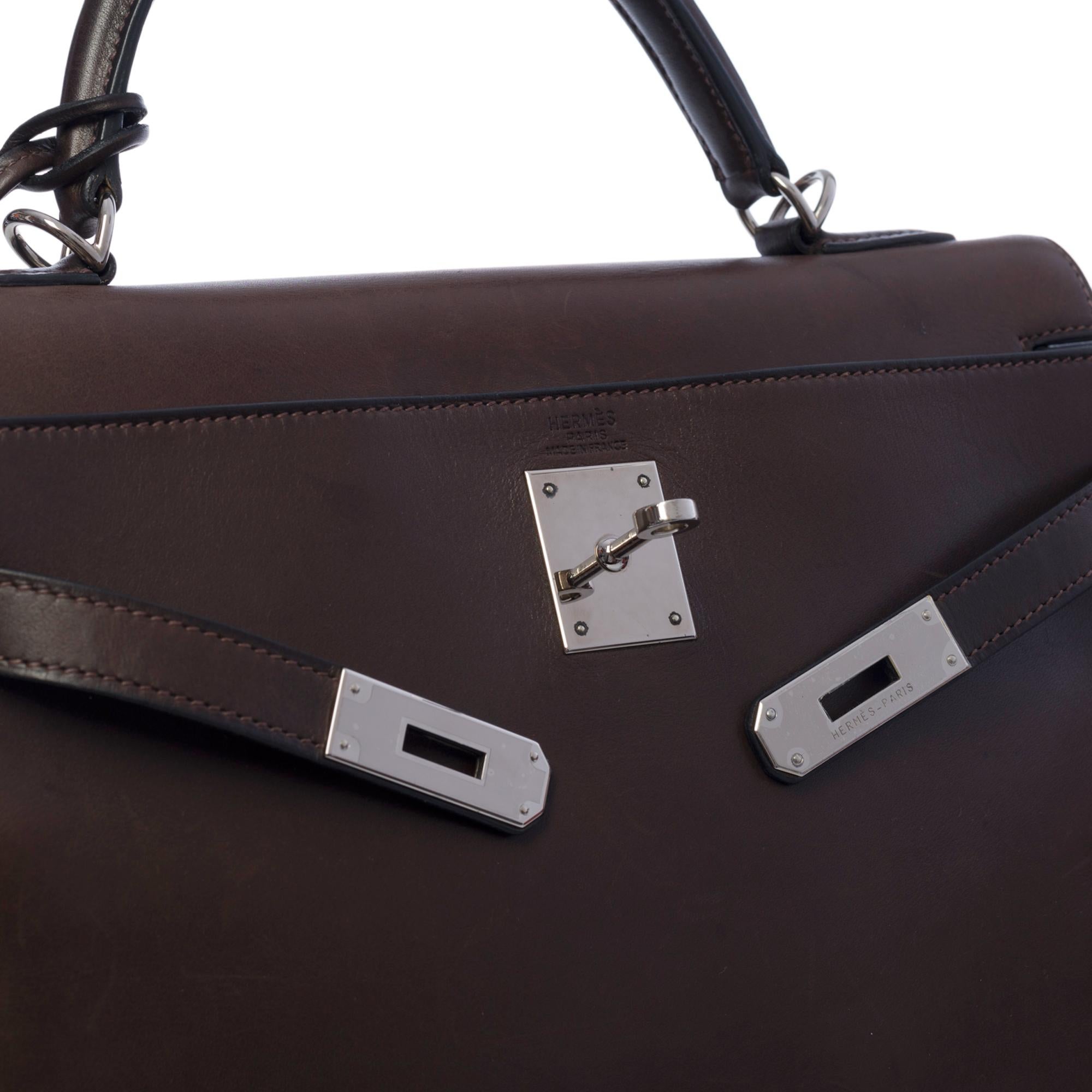 Rare Hermès Kelly 32 retourne handbag strap in brown Barenia leather , SHW In Good Condition In Paris, IDF