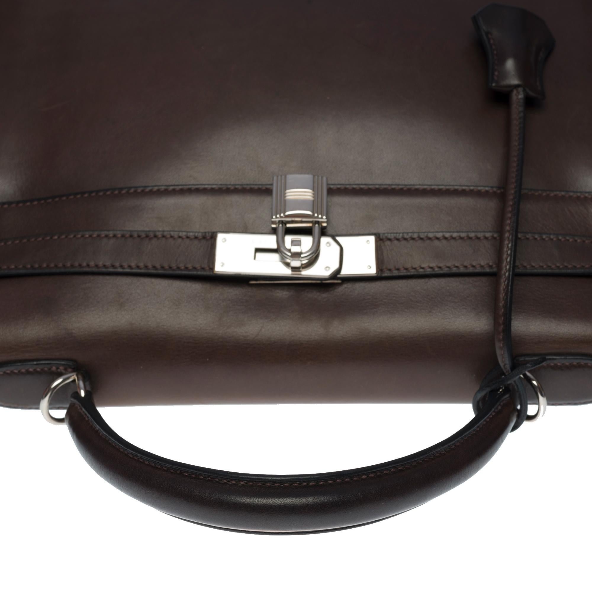 Rare Hermès Kelly 32 retourne handbag strap in brown Barenia leather , SHW 2