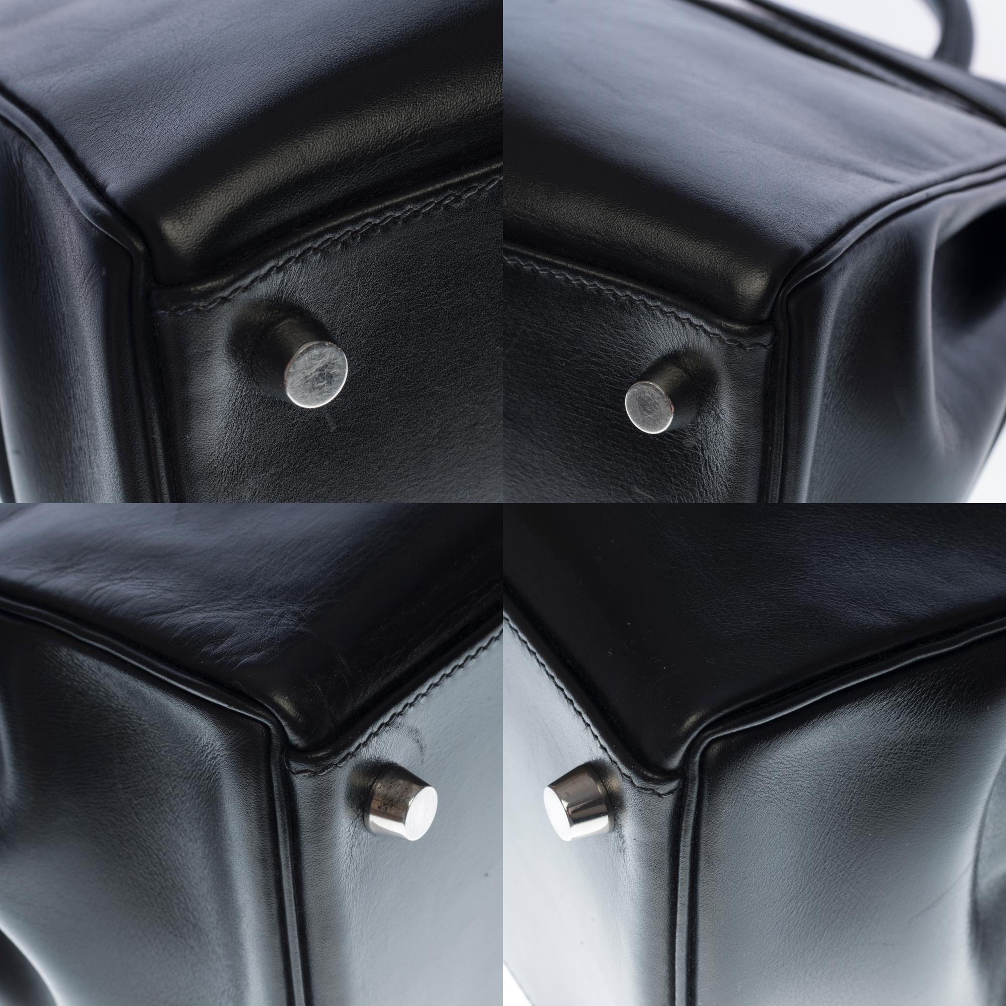 Rare Hermès Kelly 32 retourné handbag with strap in black calf leather, SHW 4