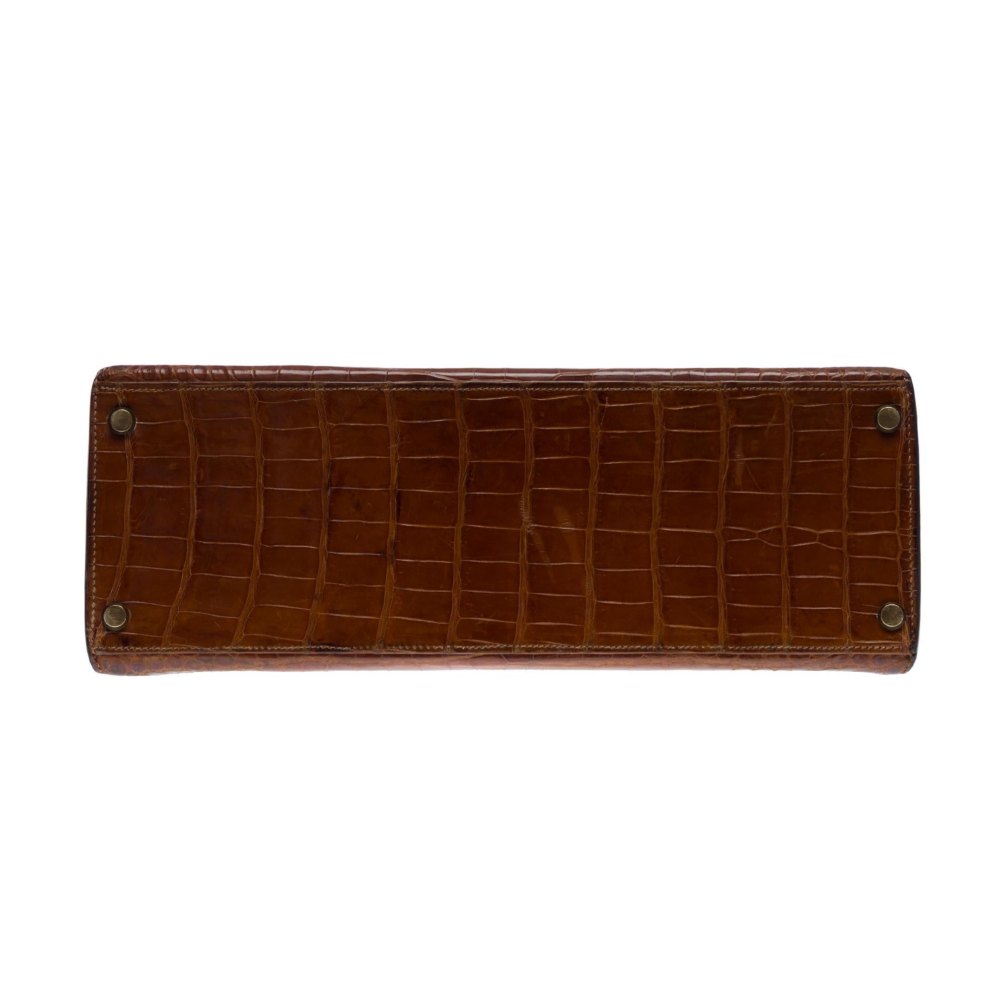 Rare Hermès Kelly 32 saddle handbag strap in Cognac Crocodilylus leather , GHW 5