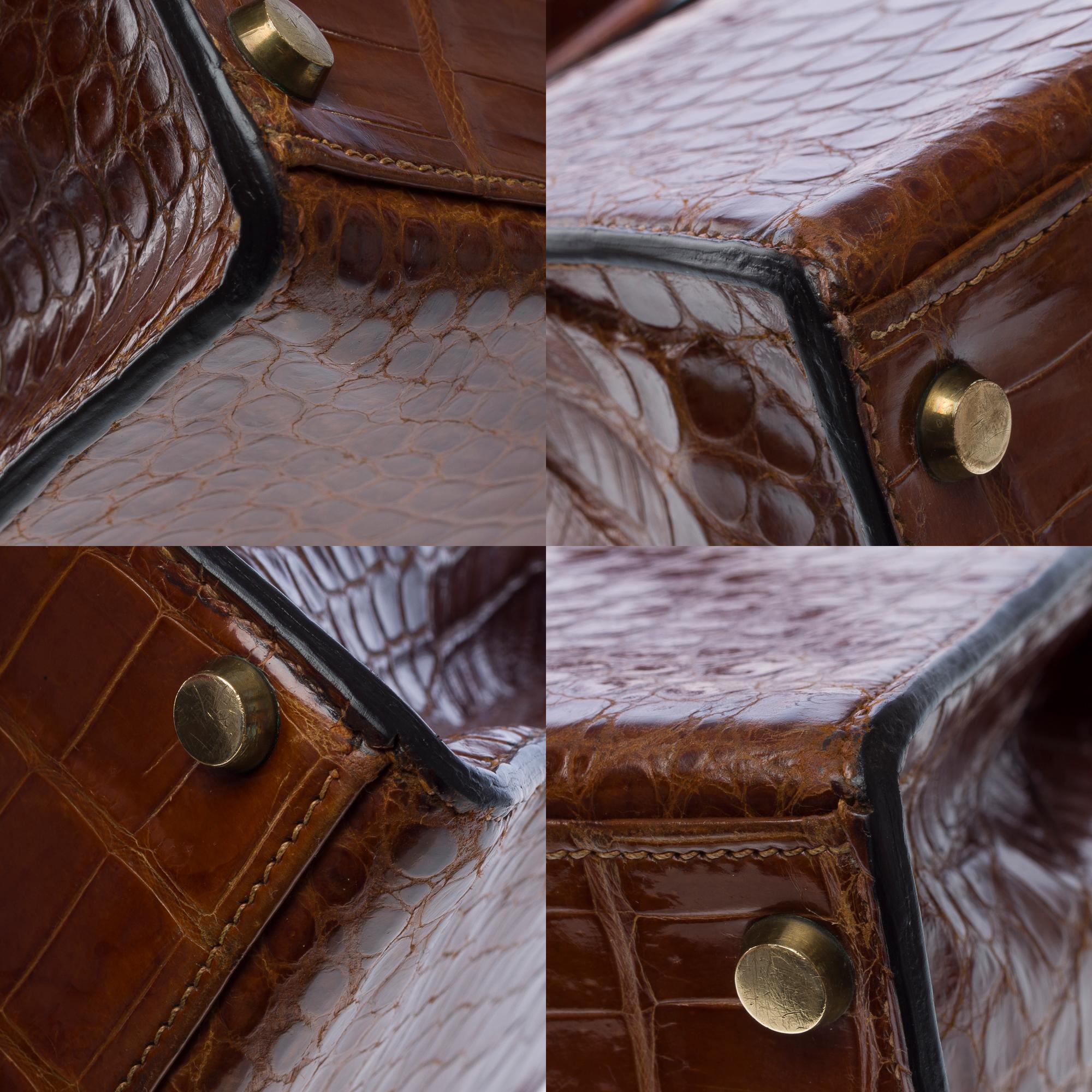 Rare Hermès Kelly 32 saddle handbag strap in Cognac Crocodilylus leather , GHW 6
