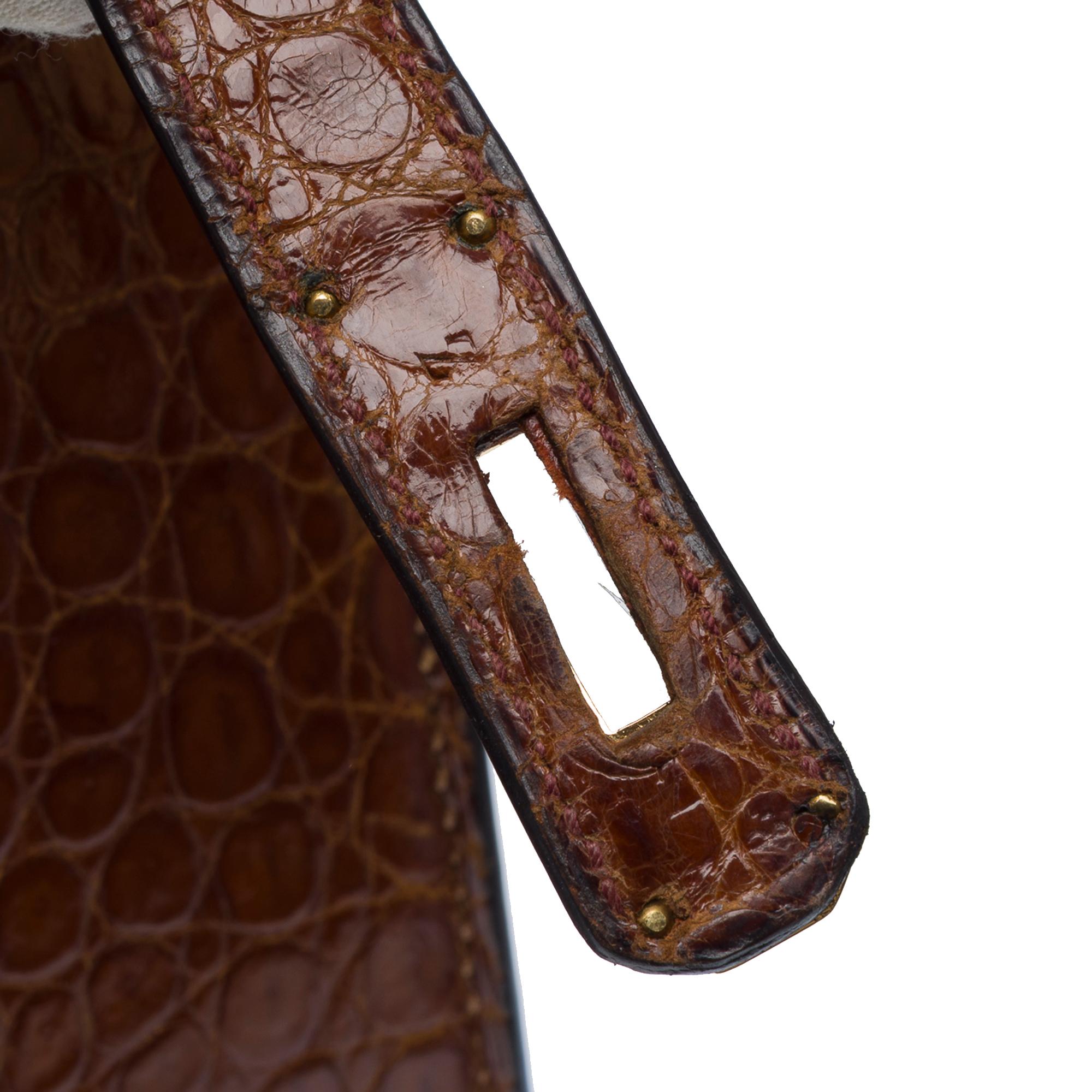 Rare Hermès Kelly 32 saddle handbag strap in Cognac Crocodilylus leather , GHW 2