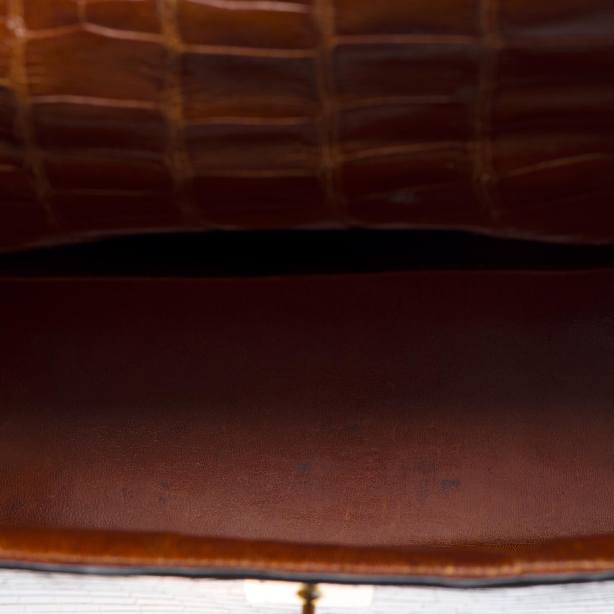 Rare Hermès Kelly 32 saddle handbag strap in Cognac Crocodilylus leather , GHW 3