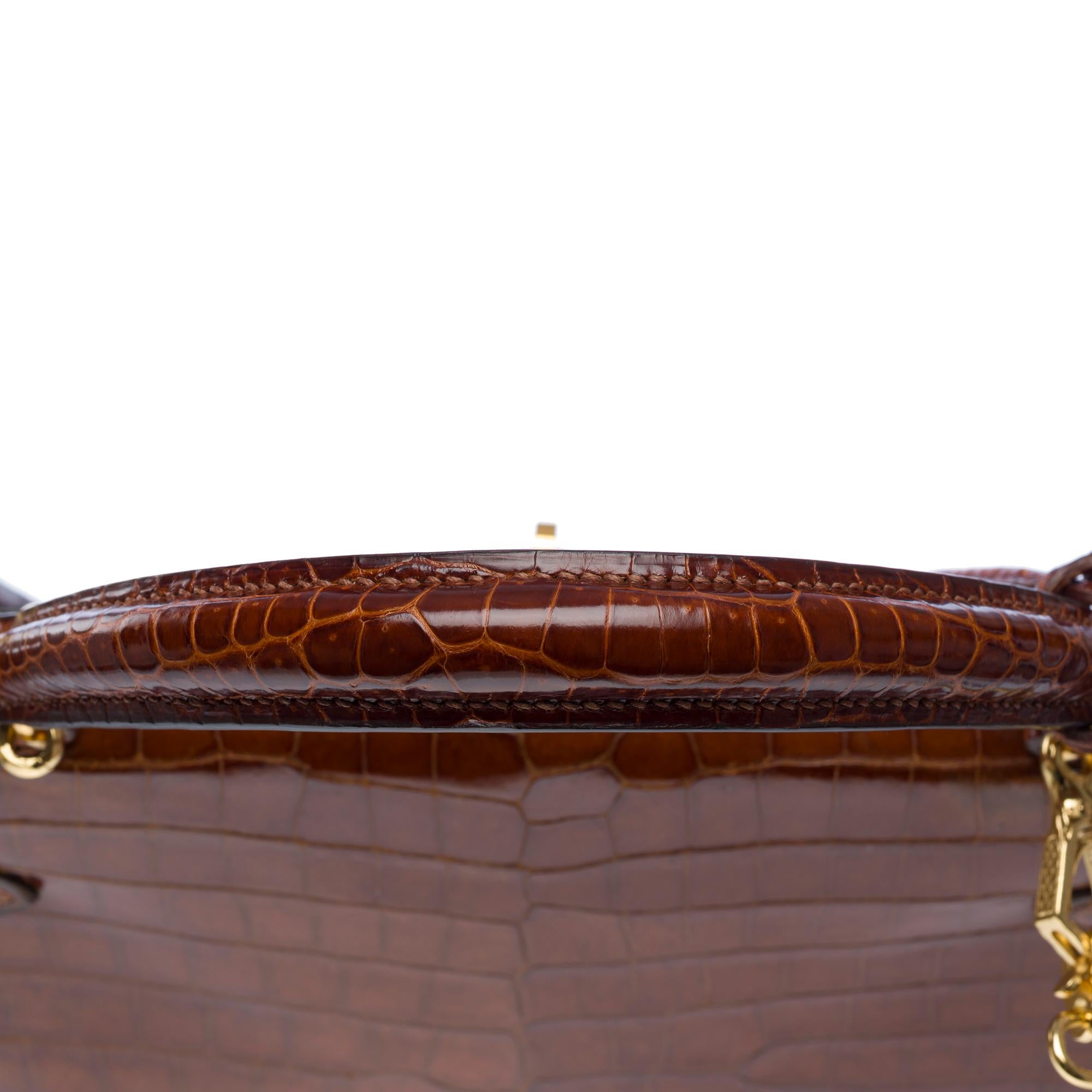 Rare Hermès Kelly 32 saddle handbag strap in Cognac Crocodilylus leather , GHW 4