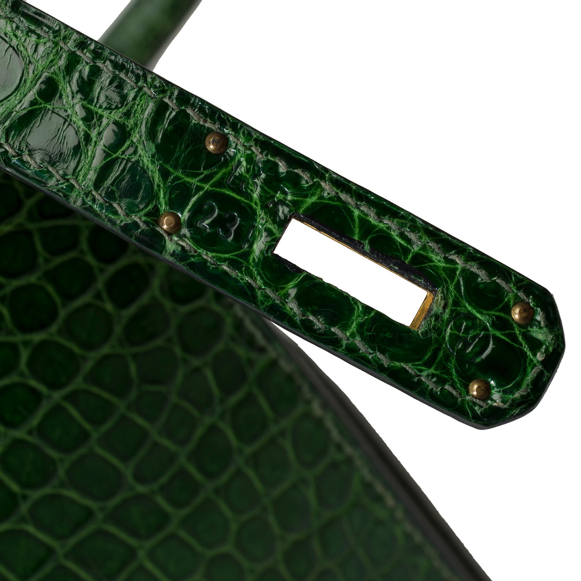 Rare Hermès Kelly 32 saddle handbag strap in Green Emerald Crocodilylus , GHW 3