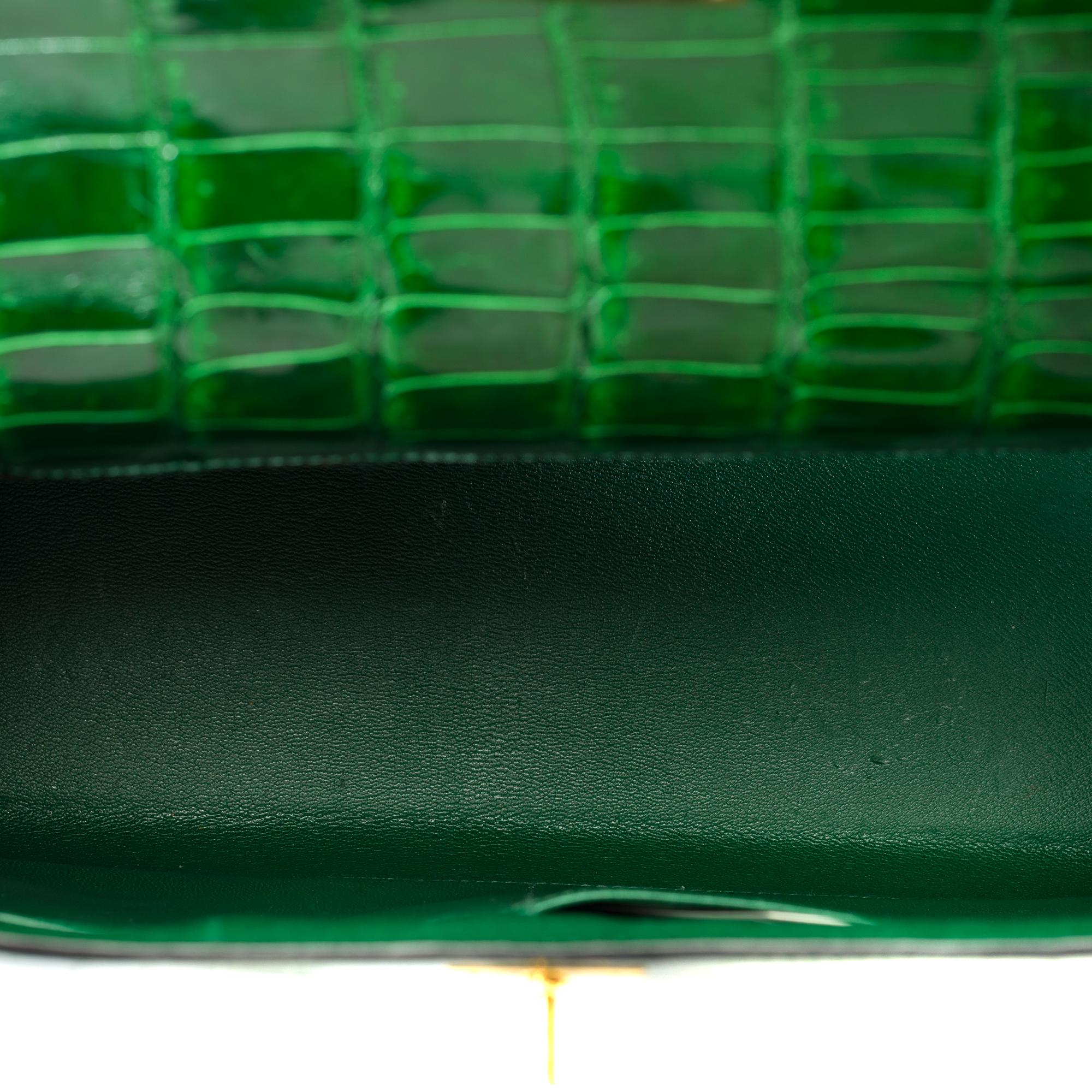 Rare Hermès Kelly 32 saddle handbag strap in Green Emerald Crocodilylus , GHW 4