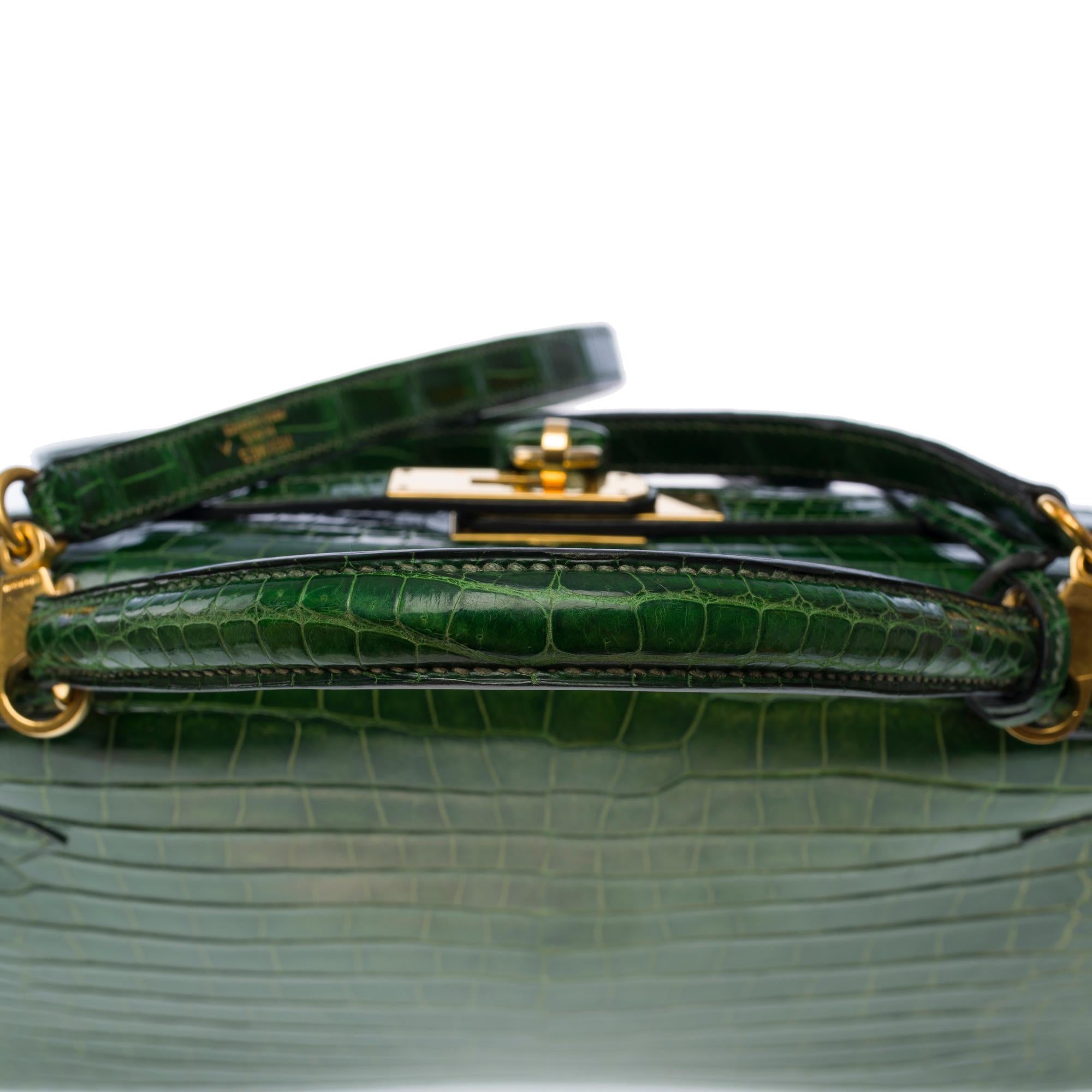 Rare Hermès Kelly 32 saddle handbag strap in Green Emerald Crocodilylus , GHW 5