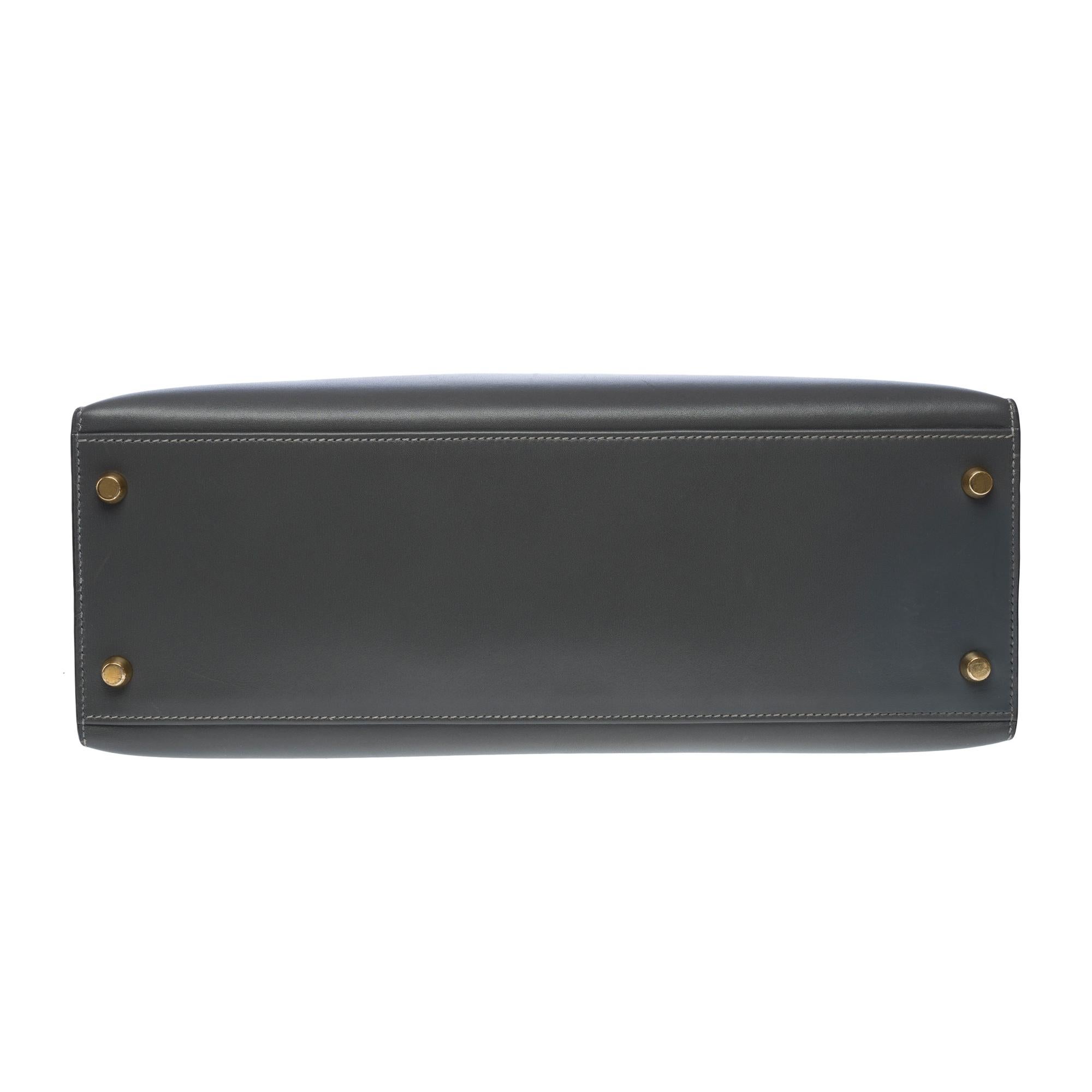 Rare Hermès Kelly 32 sellier handbag strap in Navy & Black calfskin leather, GHW 6