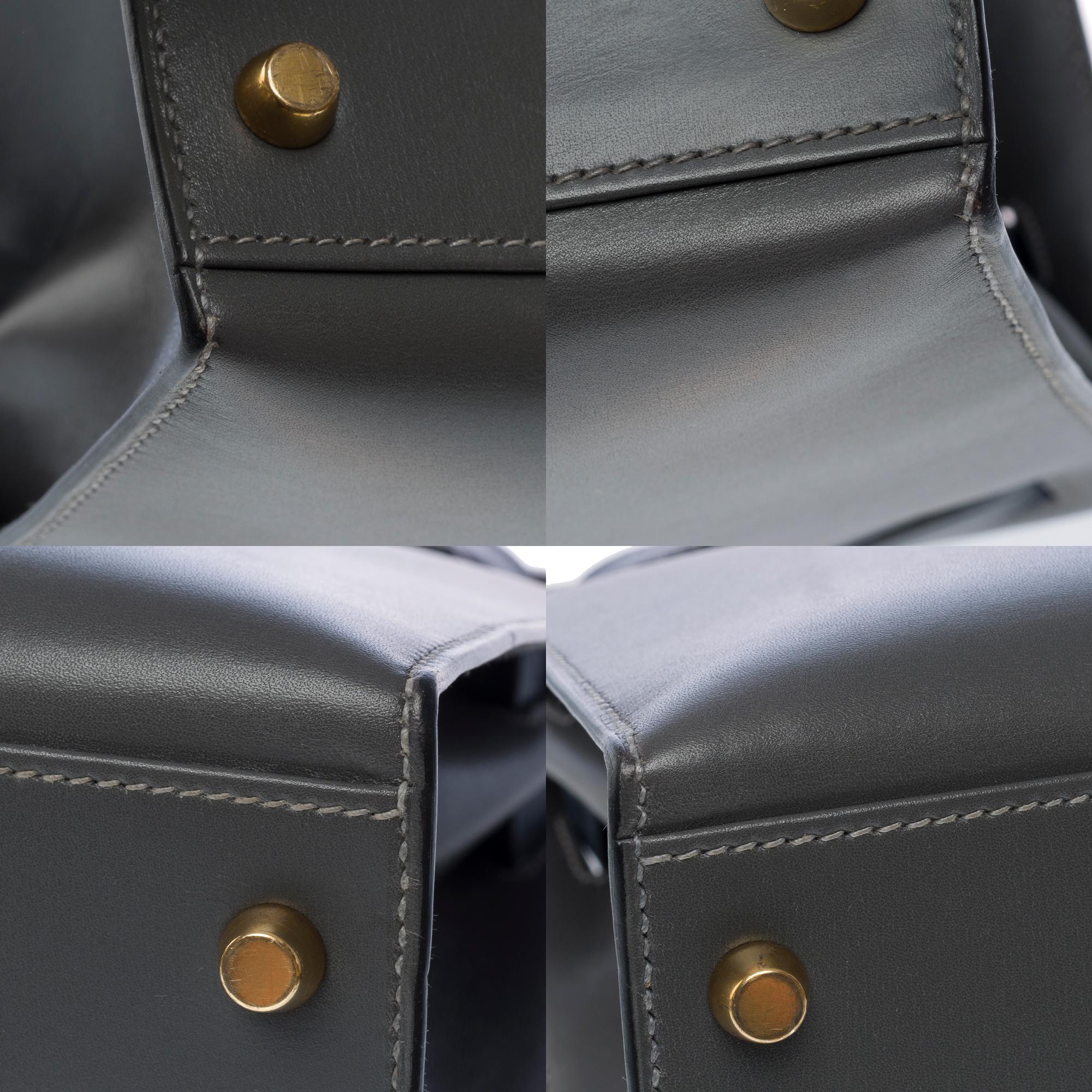 Rare Hermès Kelly 32 sellier handbag strap in Navy & Black calfskin leather, GHW 7
