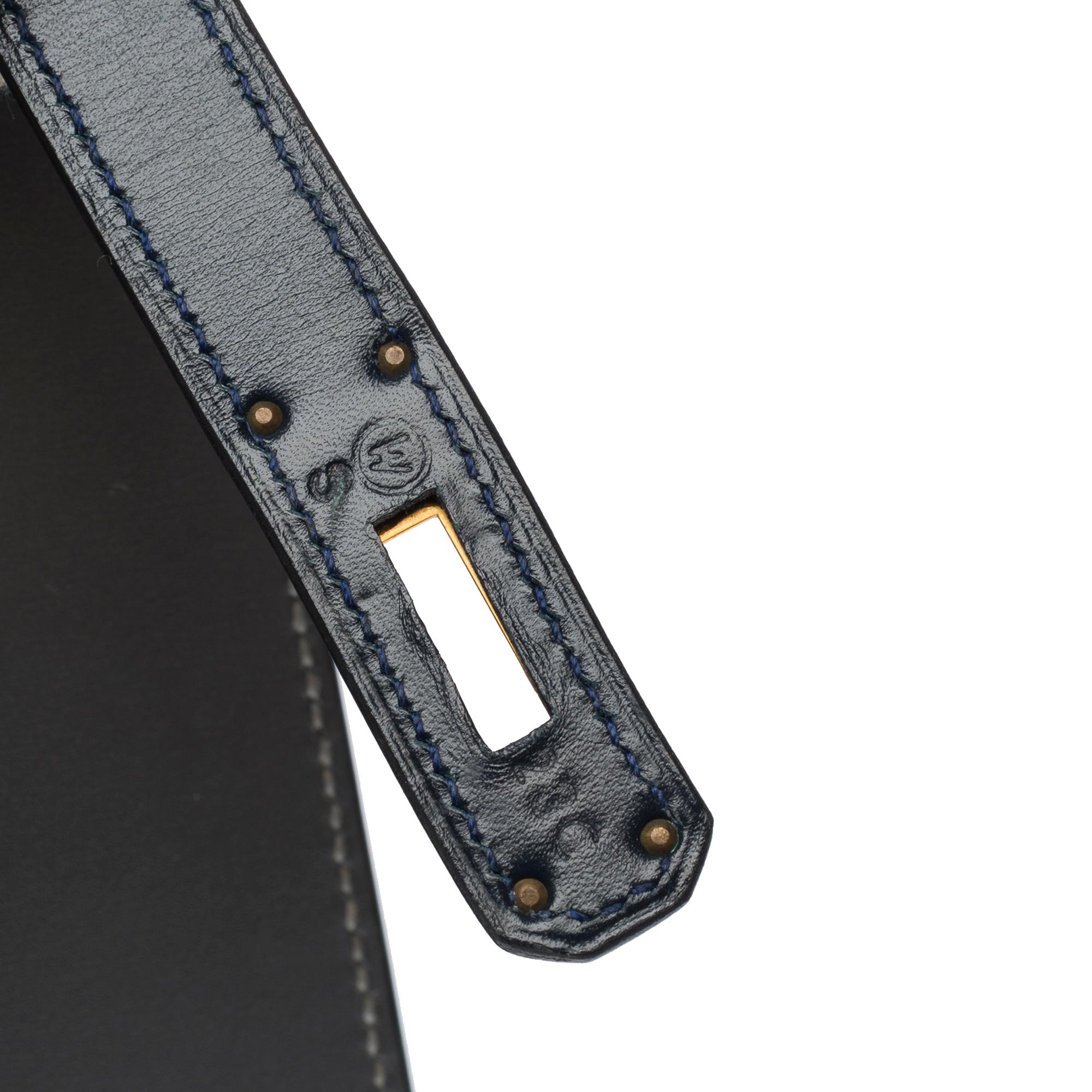 Rare Hermès Kelly 32 sellier handbag strap in Navy & Black calfskin leather, GHW 3