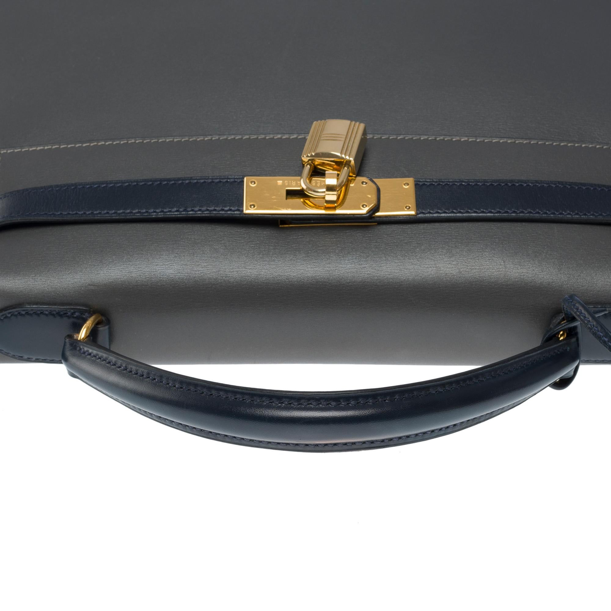 Rare Hermès Kelly 32 sellier handbag strap in Navy & Black calfskin leather, GHW 5