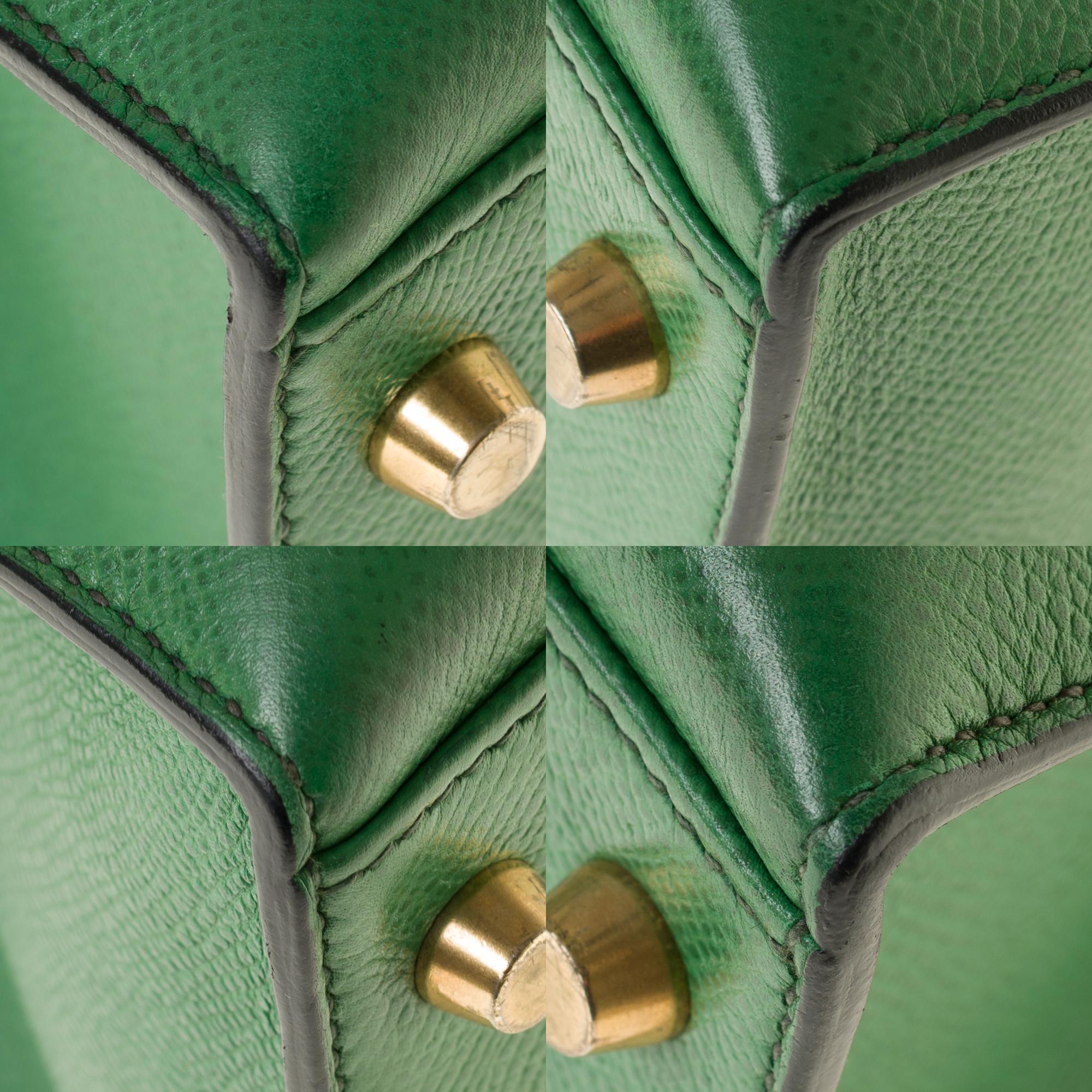 RARE Hermès Kelly 32 sellier handbag with strap in green courchevel and GHW 2