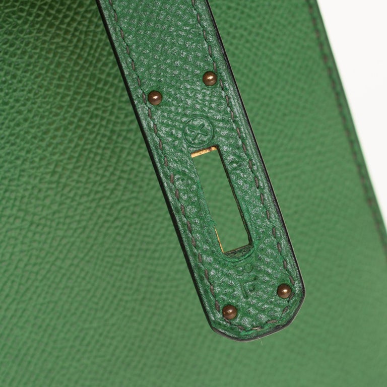 HERMES KELLY 32 SELLIER Hand Bag Purse ◯J Bicolor Green Box Calf