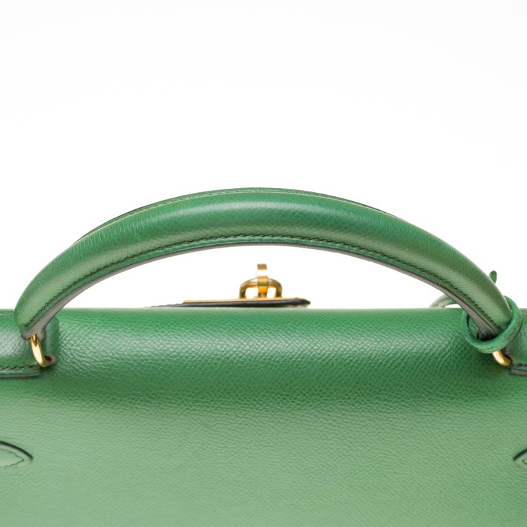 HERMES KELLY 32 SELLIER Hand Bag Purse ◯J Bicolor Green Box Calf