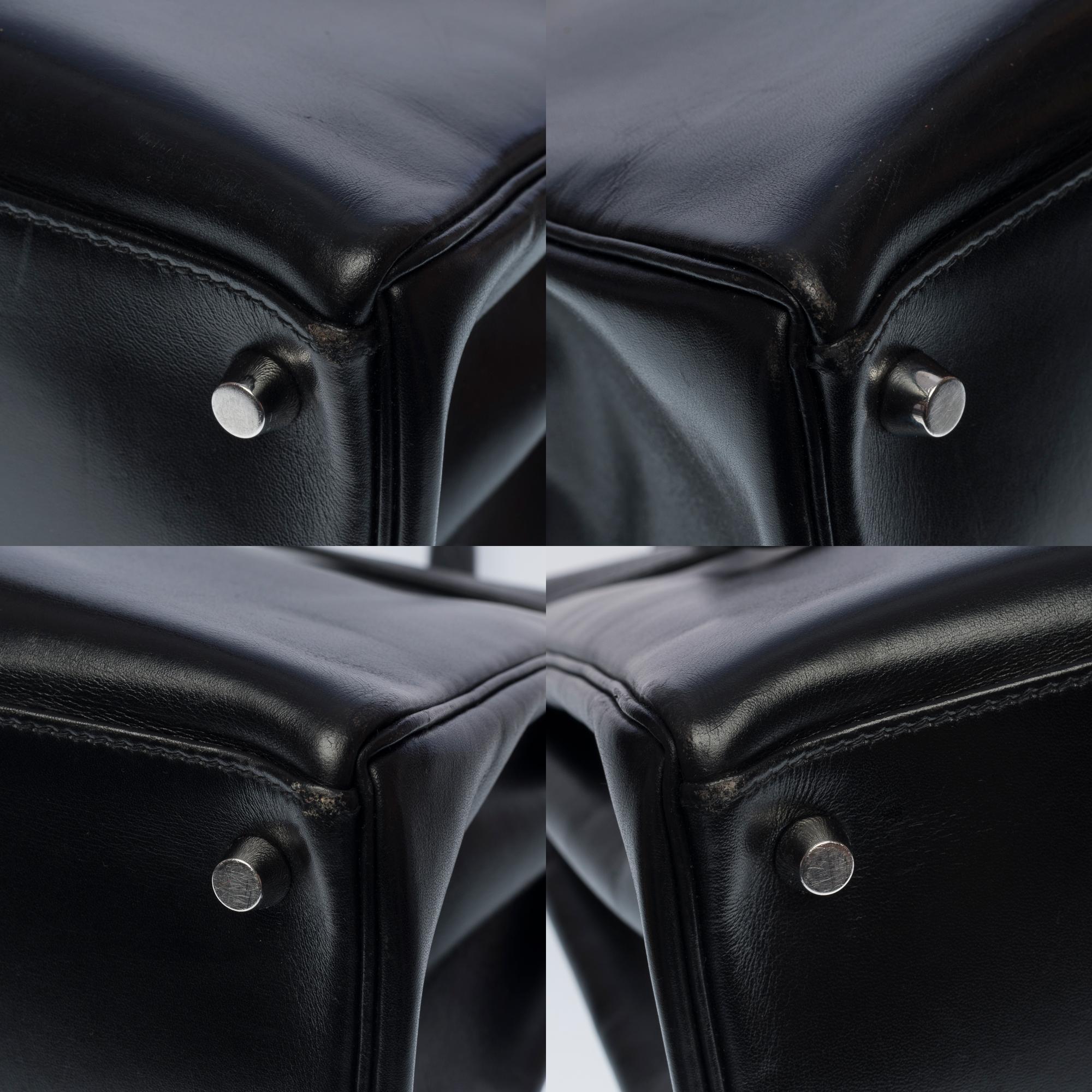 Rare Hermès Kelly 35 retourné handbag strap in Black Calf leather, SHW 6