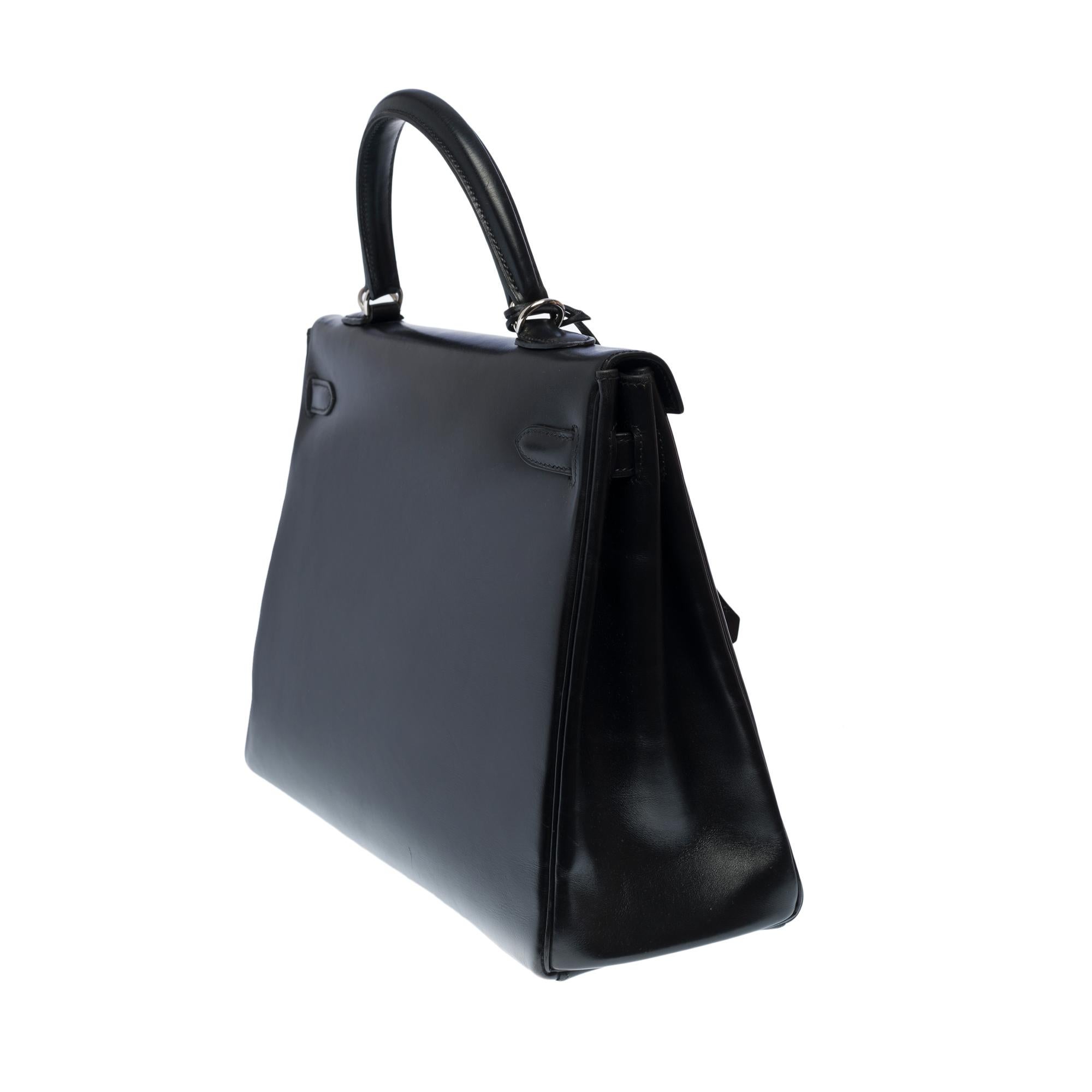 Women's or Men's Rare Hermès Kelly 35 retourné handbag strap in Black Calf leather, SHW