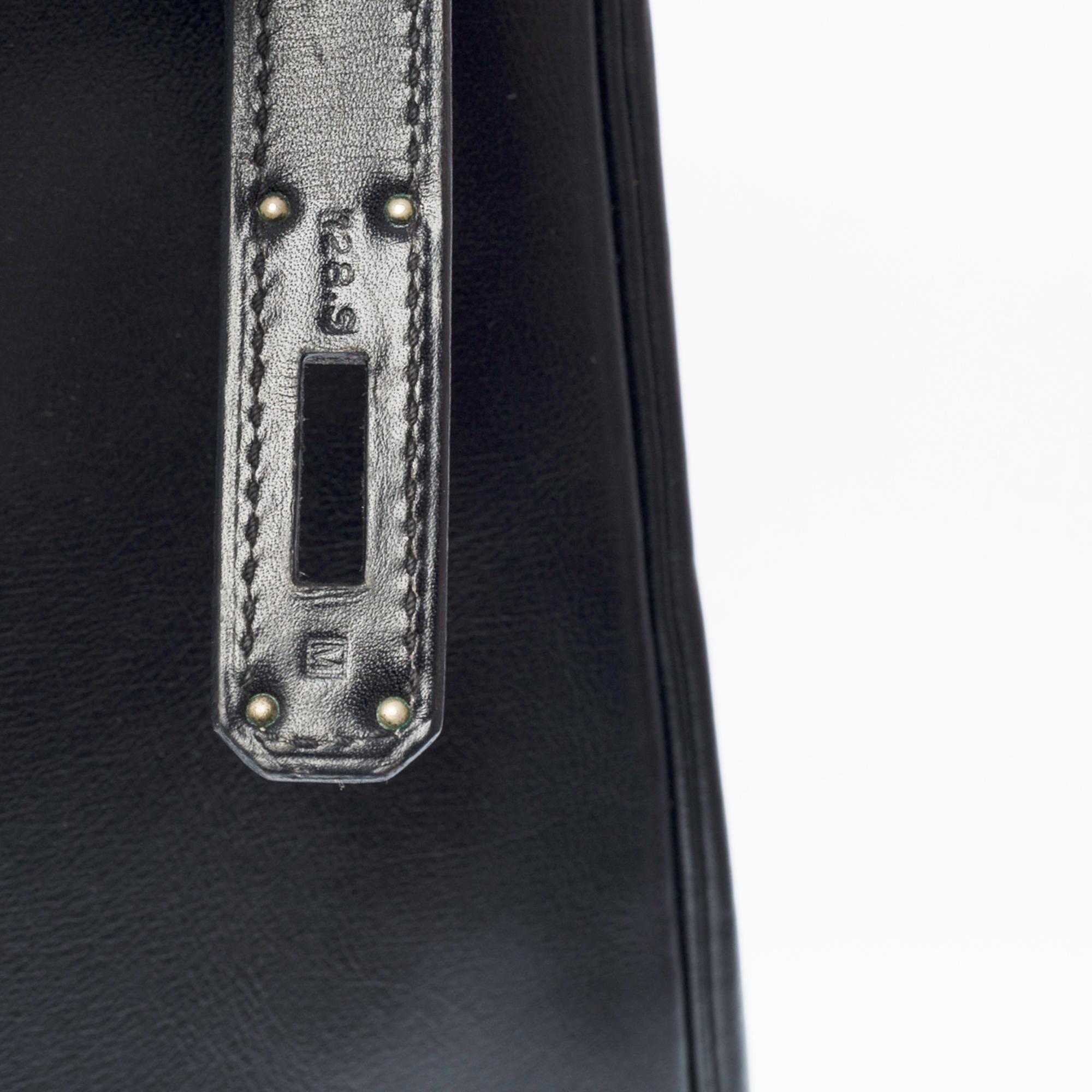 Rare Hermès Kelly 35 retourné handbag strap in Black Calf leather, SHW 2