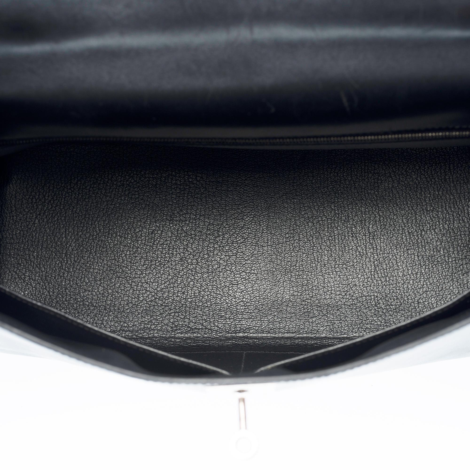 Rare Hermès Kelly 35 retourné handbag strap in Black Calf leather, SHW 3