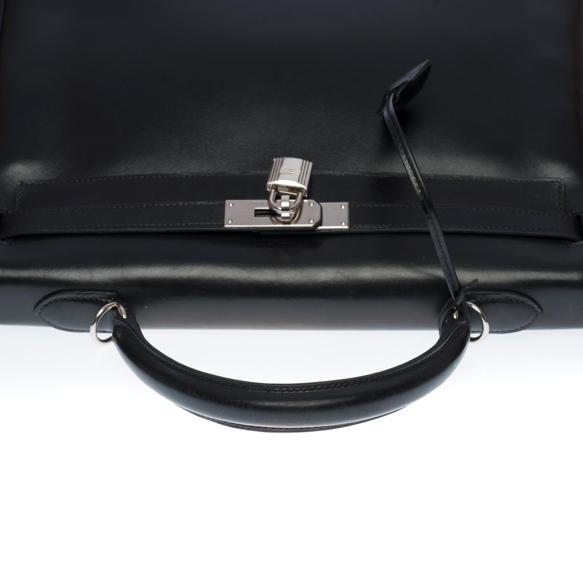 Rare Hermès Kelly 35 retourné handbag strap in Black Calf leather, SHW 4