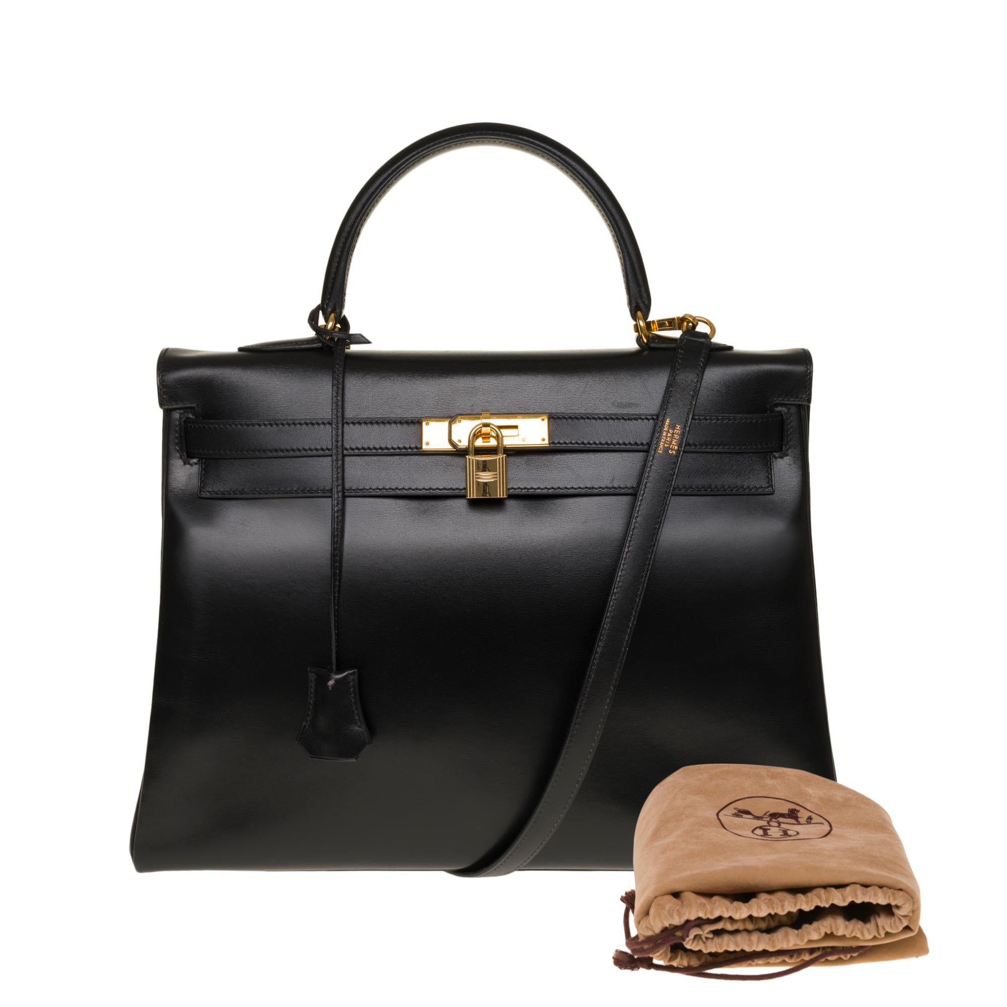 Rare Hermès Kelly 35 retourné handbag with strap in Black Calf leather, GHW 4