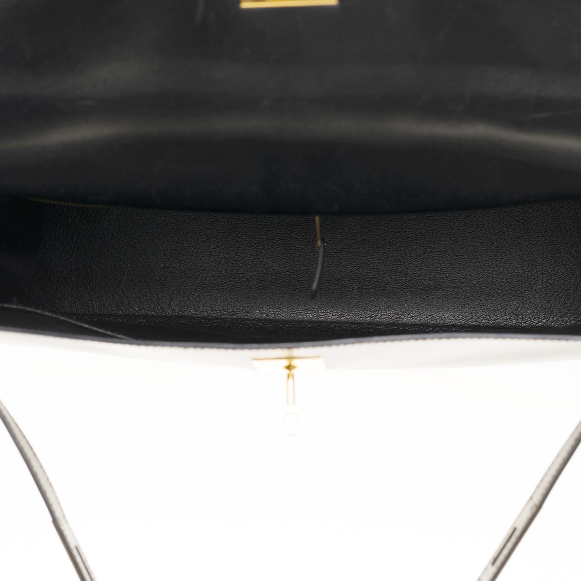 Women's or Men's Rare Hermès Kelly 35 retourné handbag with strap in Black Calf leather, GHW