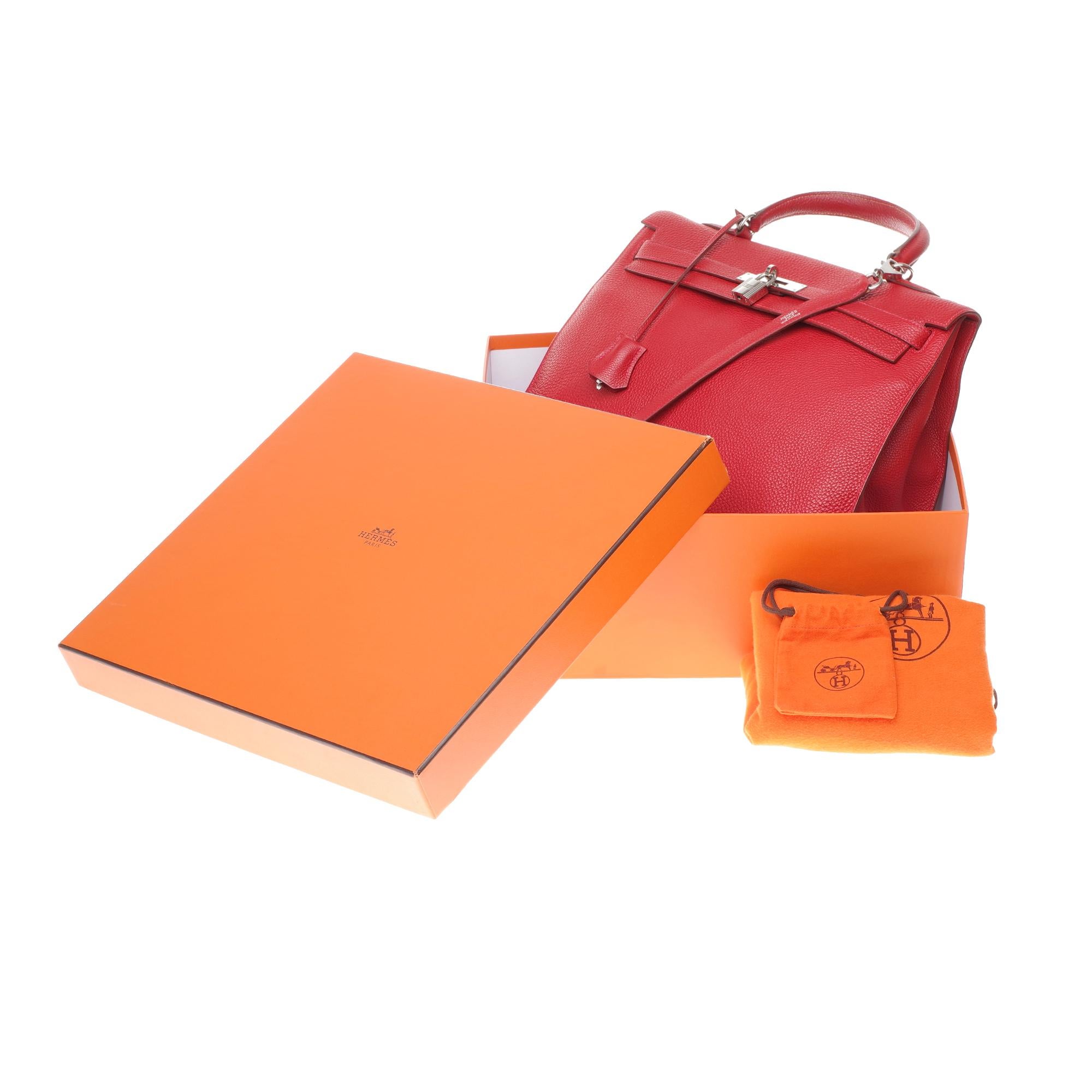 Rare Hermès Kelly 35 sellier shoulder bag in red togo leather, silver hardware 6