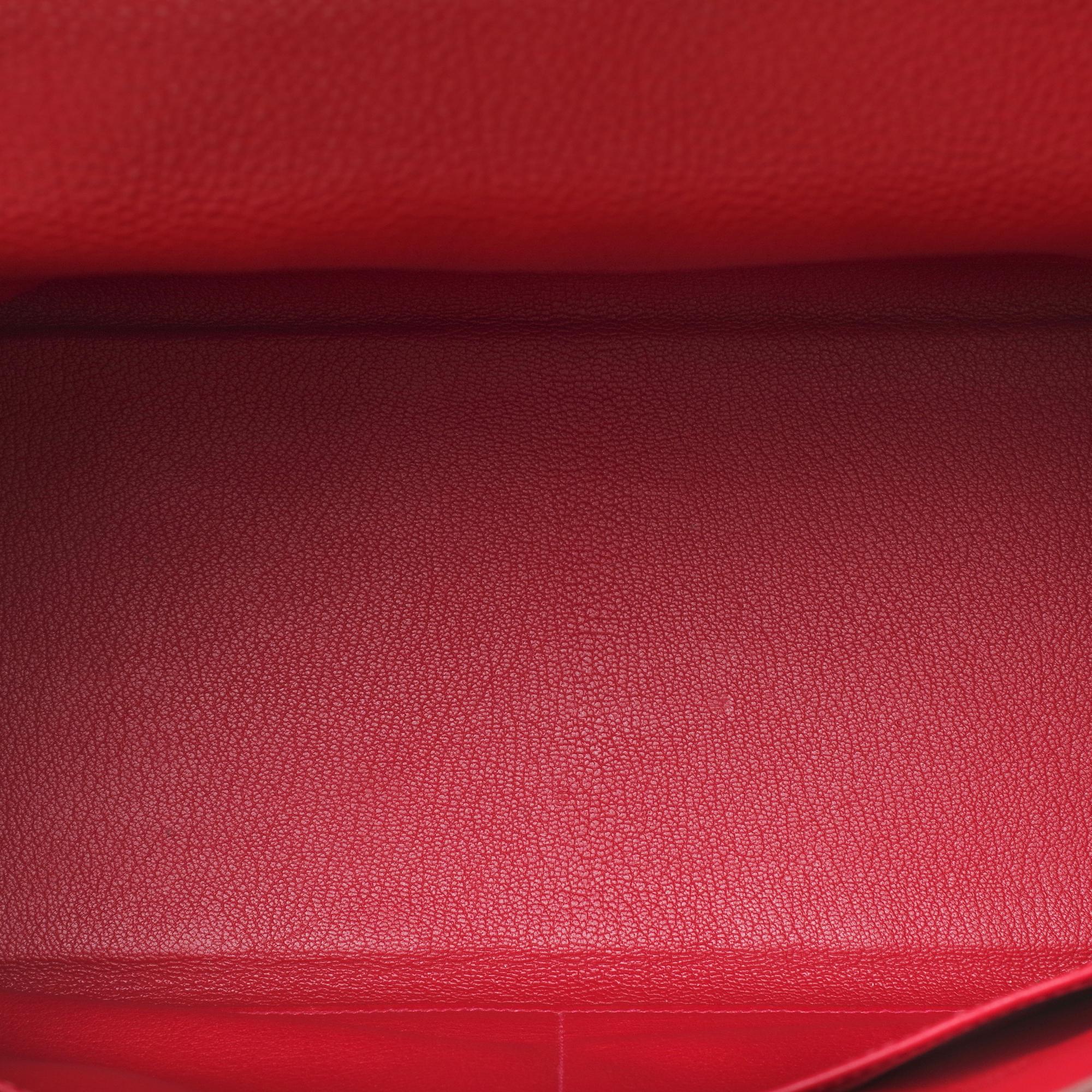 Rare Hermès Kelly 35 sellier shoulder bag in red togo leather, silver hardware 2