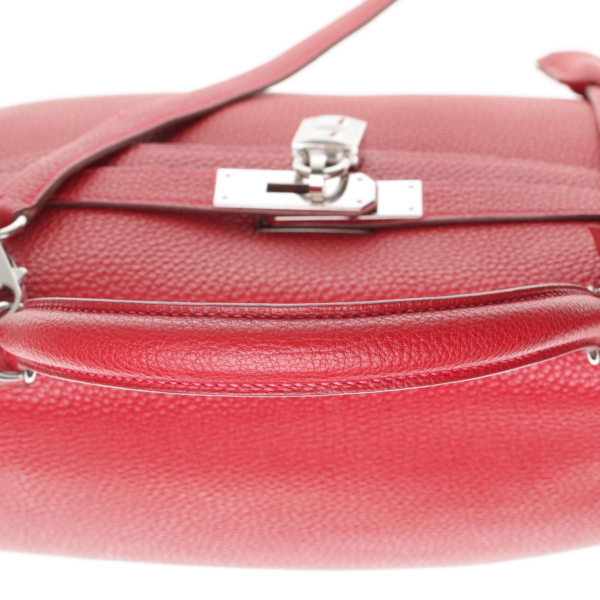 Rare Hermès Kelly 35 sellier shoulder bag in red togo leather, silver hardware 3