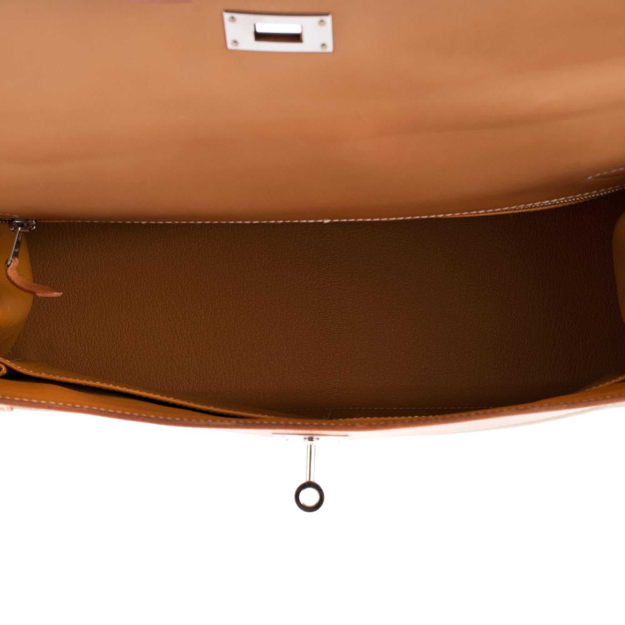 Brown Rare Hermès Kelly 35 strap handbag bi-material and bicolour !