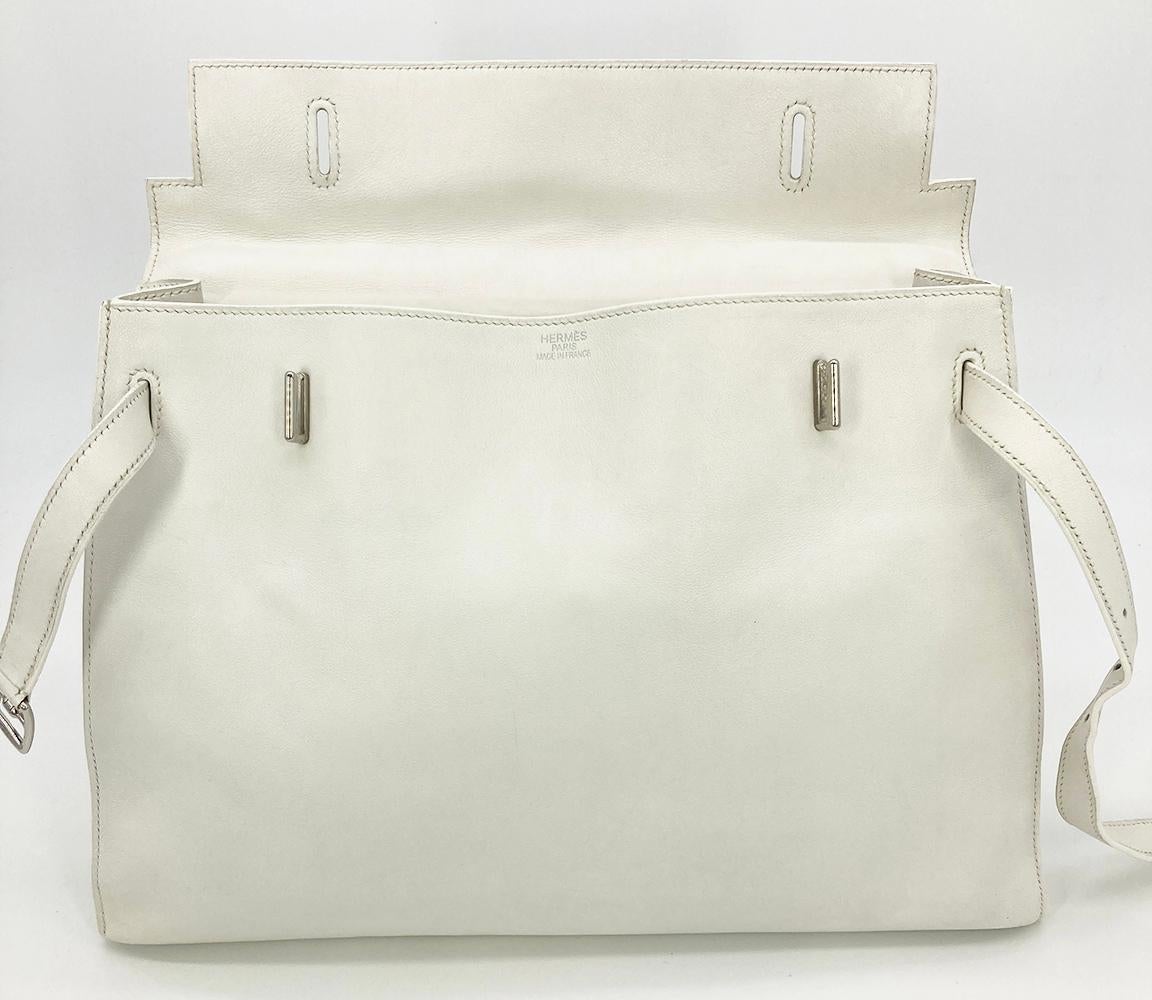 RARE Hermes Kelly Flat 35 White Swift Silver PDH For Sale 2