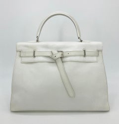 RARE Hermes Kelly Flat 35 White Swift Silver PDH