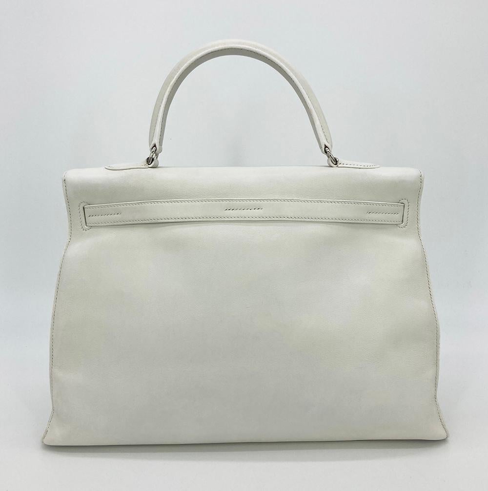 Rare sac Kelly Flat 35 blanc Swift Silver PDH Hermès en vente 1