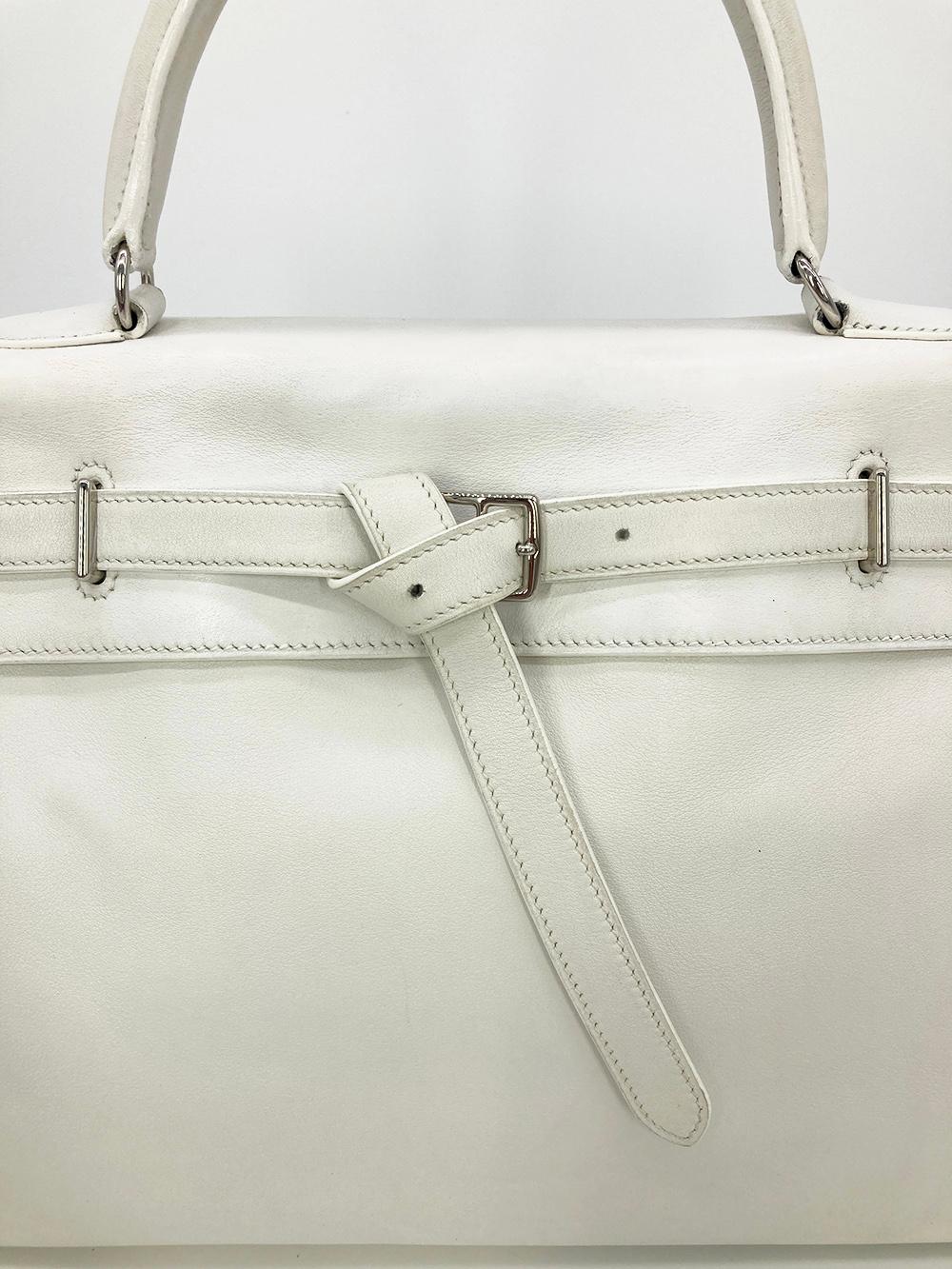 Rare sac Kelly Flat 35 blanc Swift Silver PDH Hermès en vente 3