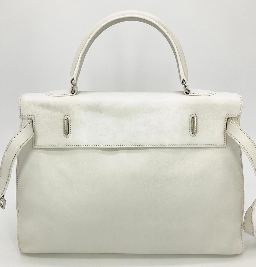 RARE Hermes Kelly Flat 35 White Swift Silver PDH For Sale 1