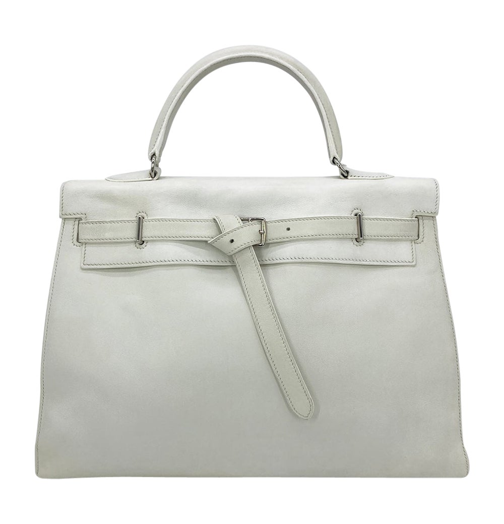 RARE Hermes Kelly Flat 35 White Swift Silver PDH