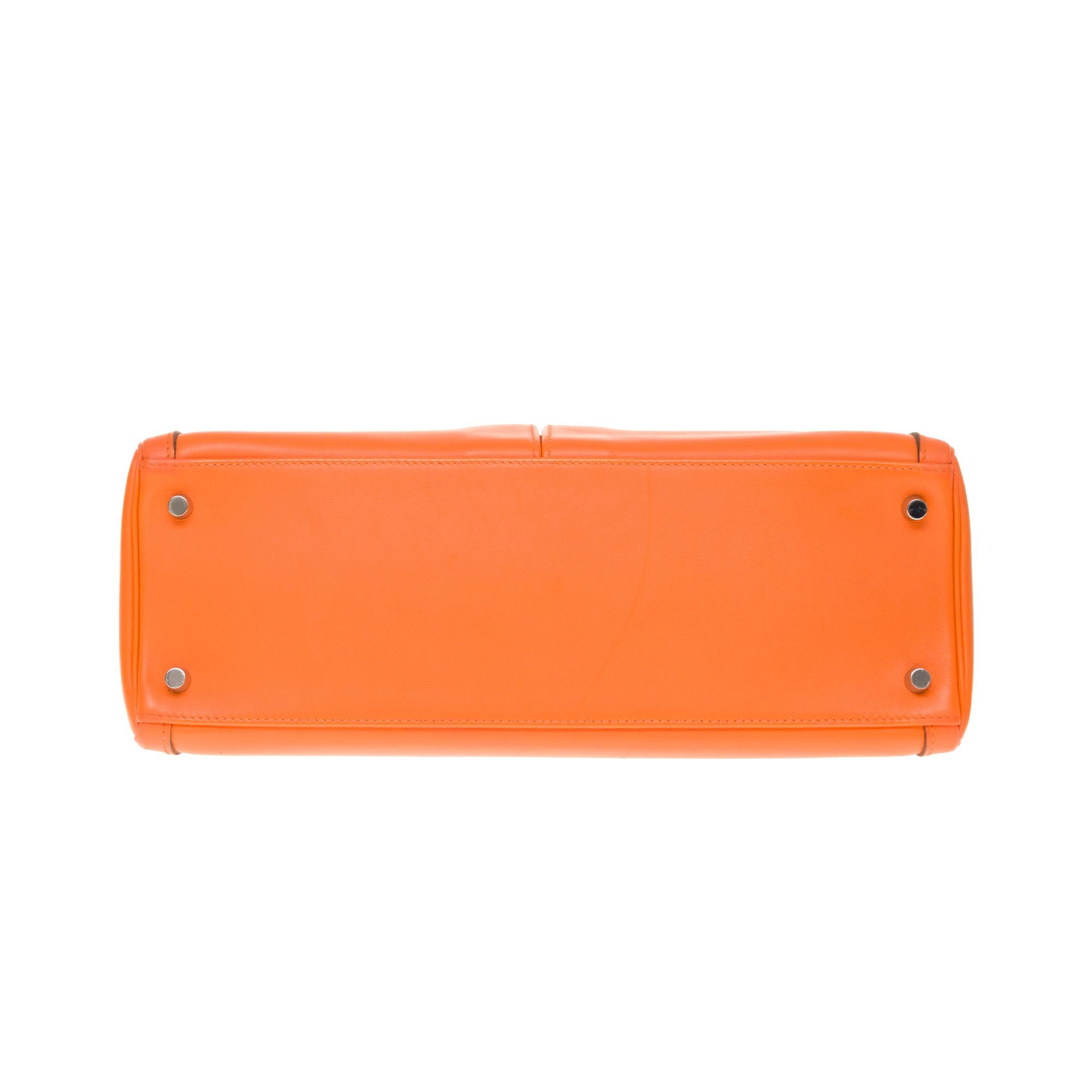 Rare Hermès Kelly Lakis 35 handbag with strap in orange swift calf leather, PHW 2