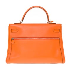 Rare Hermès Kelly Lakis 35 handbag with strap in orange swift calf leather, PHW