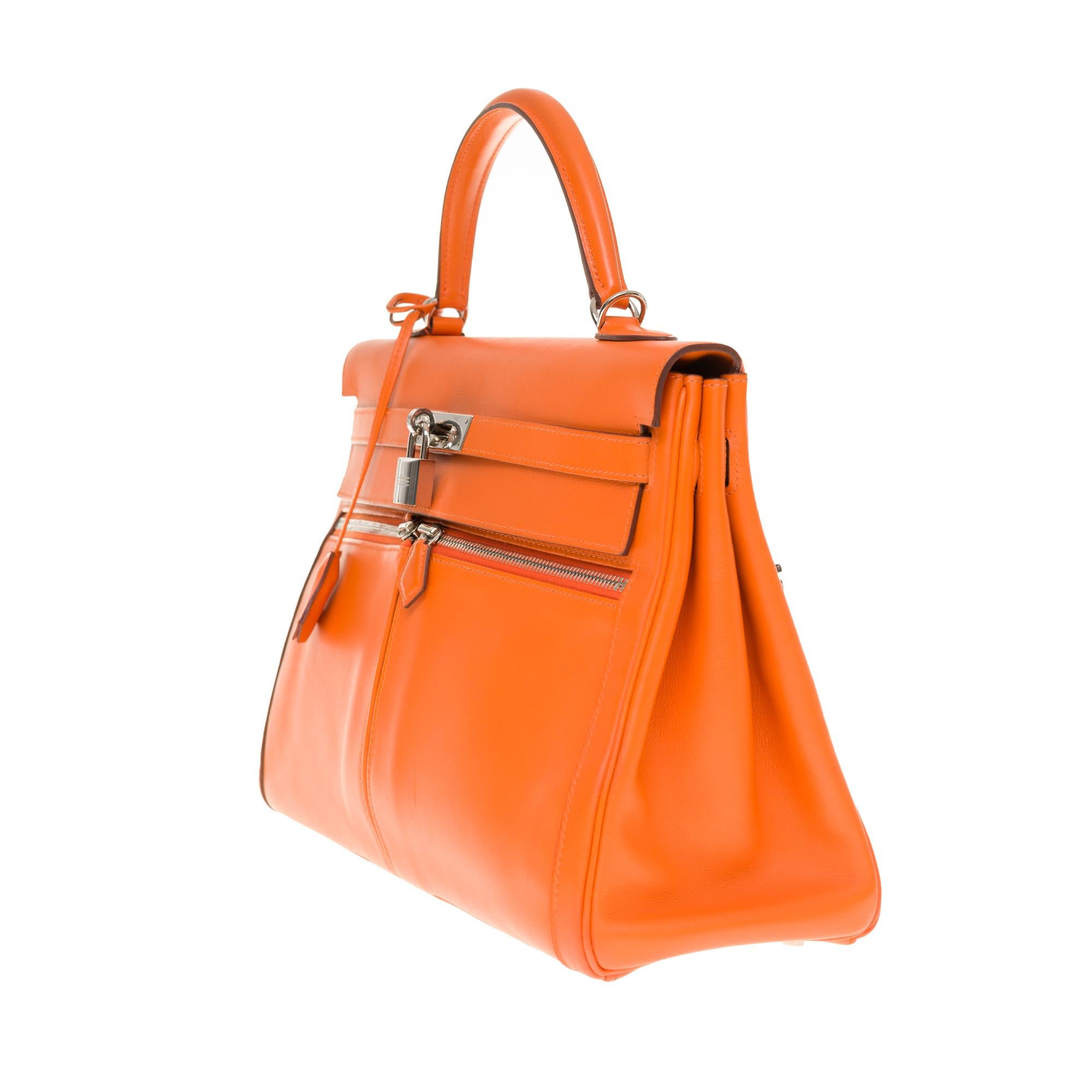 Seltene Hermès Kelly Lakis 35 Handtasche mit Riemen aus orangefarbenem Swift-Kalbsleder:: PHW (Orange)