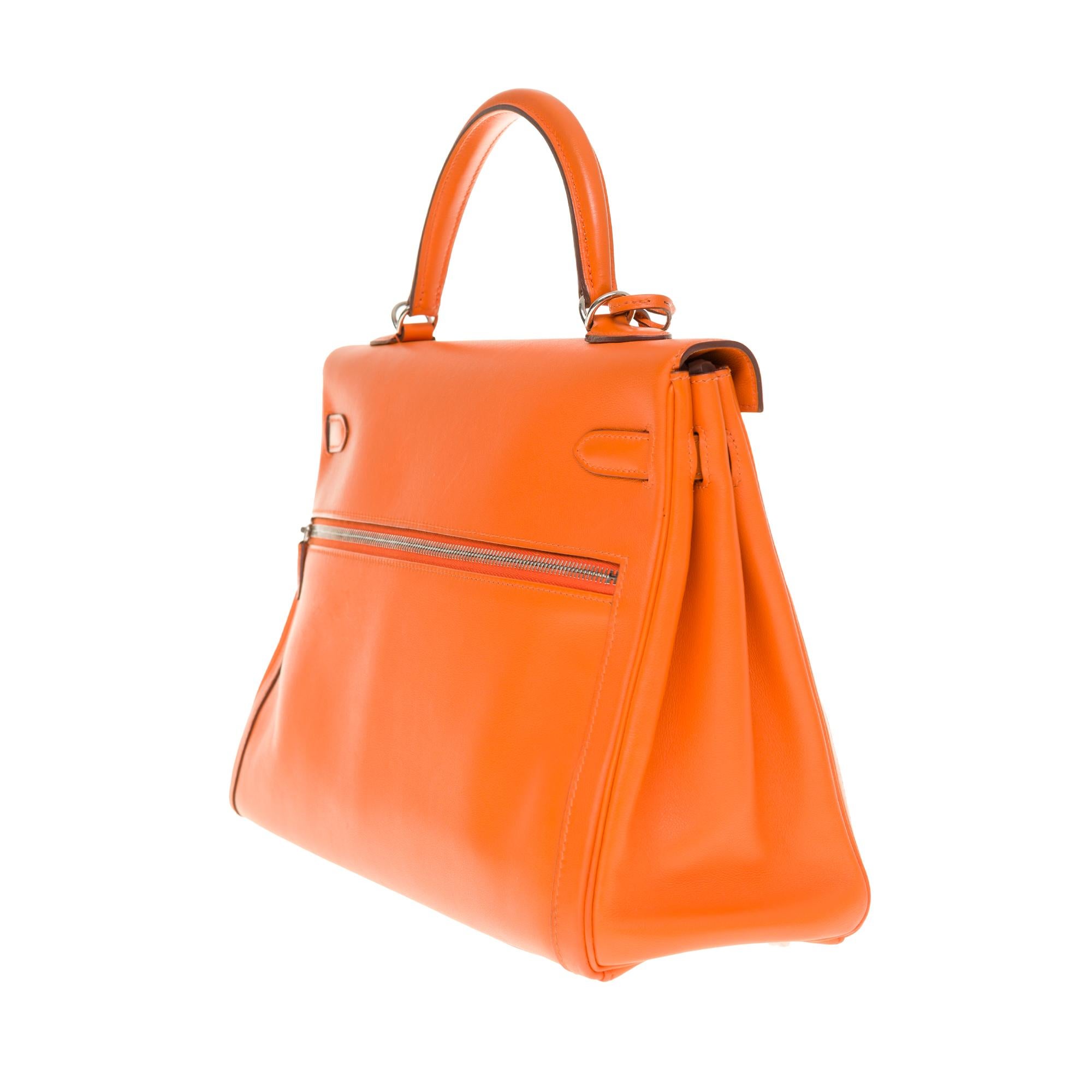 Seltene Hermès Kelly Lakis 35 Handtasche mit Riemen aus orangefarbenem Swift-Kalbsleder:: PHW im Zustand „Hervorragend“ in Paris, IDF