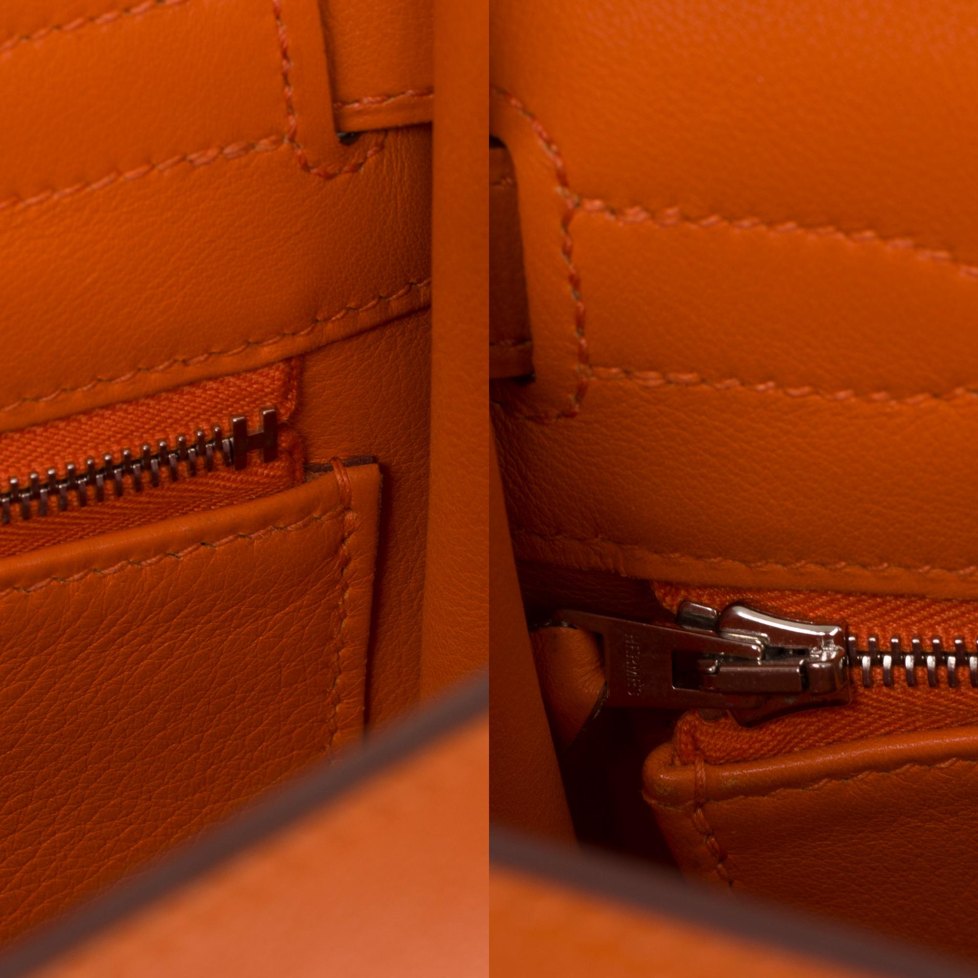 Rare Hermès Kelly Lakis 35 handbag with strap in orange swift calf leather, PHW In Excellent Condition In Paris, IDF
