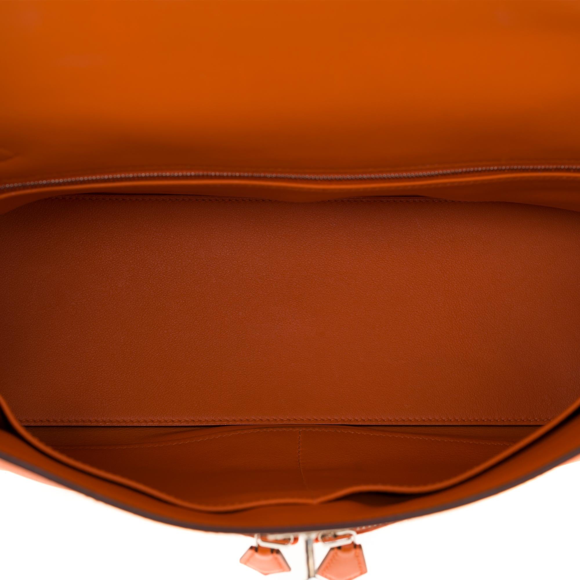 Seltene Hermès Kelly Lakis 35 Handtasche mit Riemen aus orangefarbenem Swift-Kalbsleder:: PHW 3