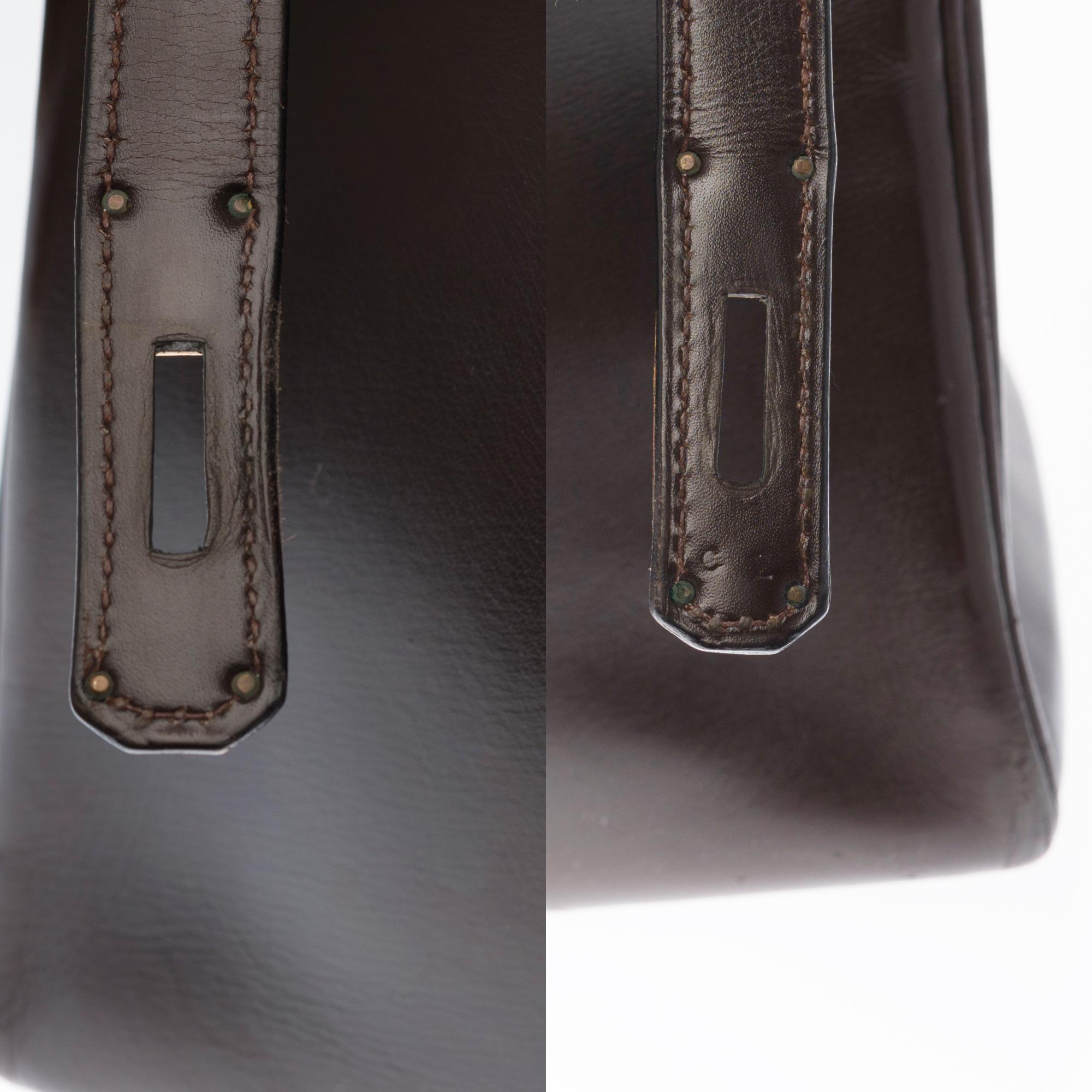 Black RARE Hermès Kelly Monaco 30cm handbag in brown box calfskin with Gold hardware