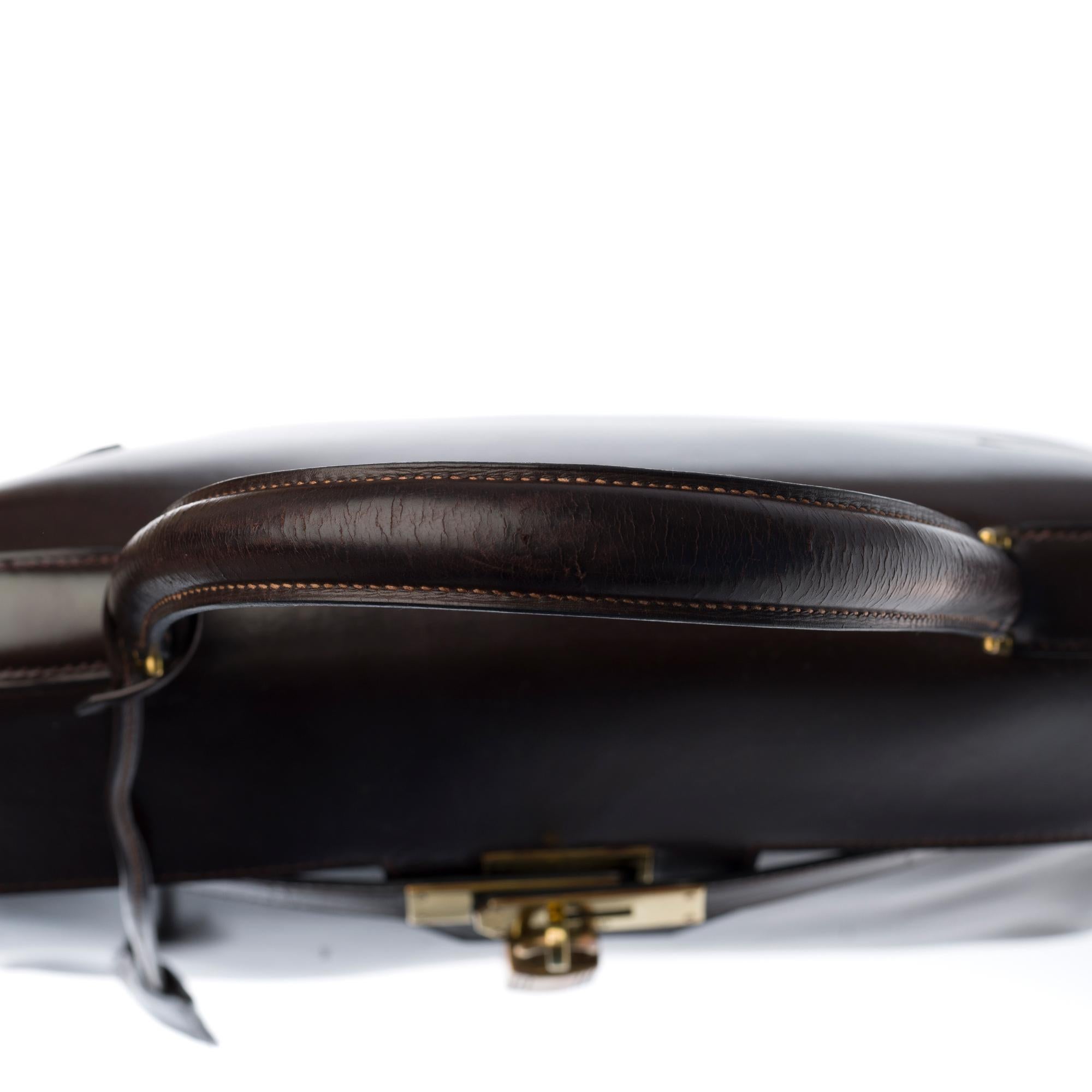 Women's RARE Hermès Kelly Monaco 30cm handbag in brown box calfskin with Gold hardware