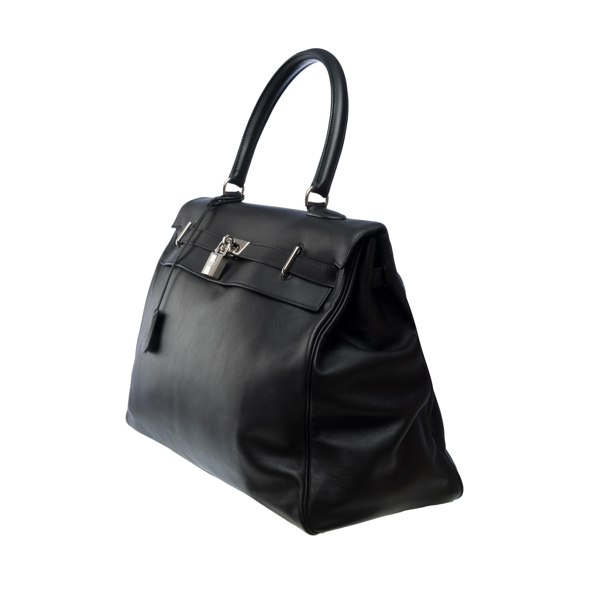Women's or Men's Rare Hermès Kelly Relax 50 retourne Week-end bag inBlack Swift leather, SHW