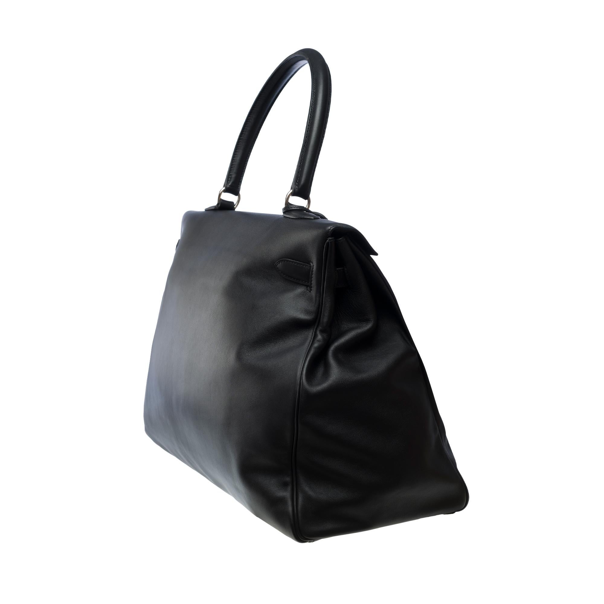 Rare Hermès Kelly Relax 50 retourne Week-end bag inBlack Swift leather, SHW 1