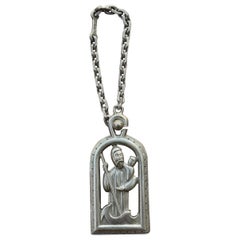 Vintage Rare Hermès Key Ring Saint Christophe Saint Patron of Travelers in Silver